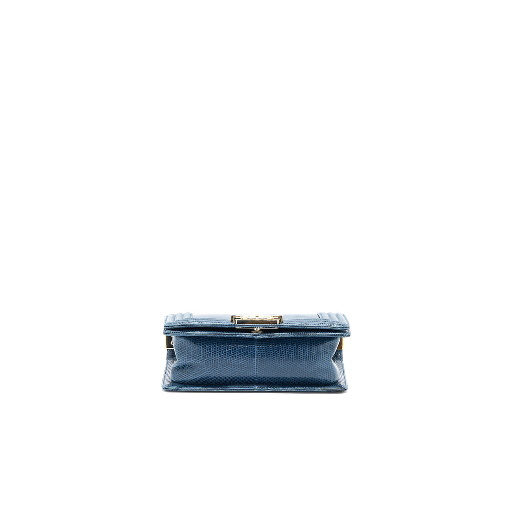 CHANEL SMALL BOY BAG LIZARD DARK BLUE LGHW