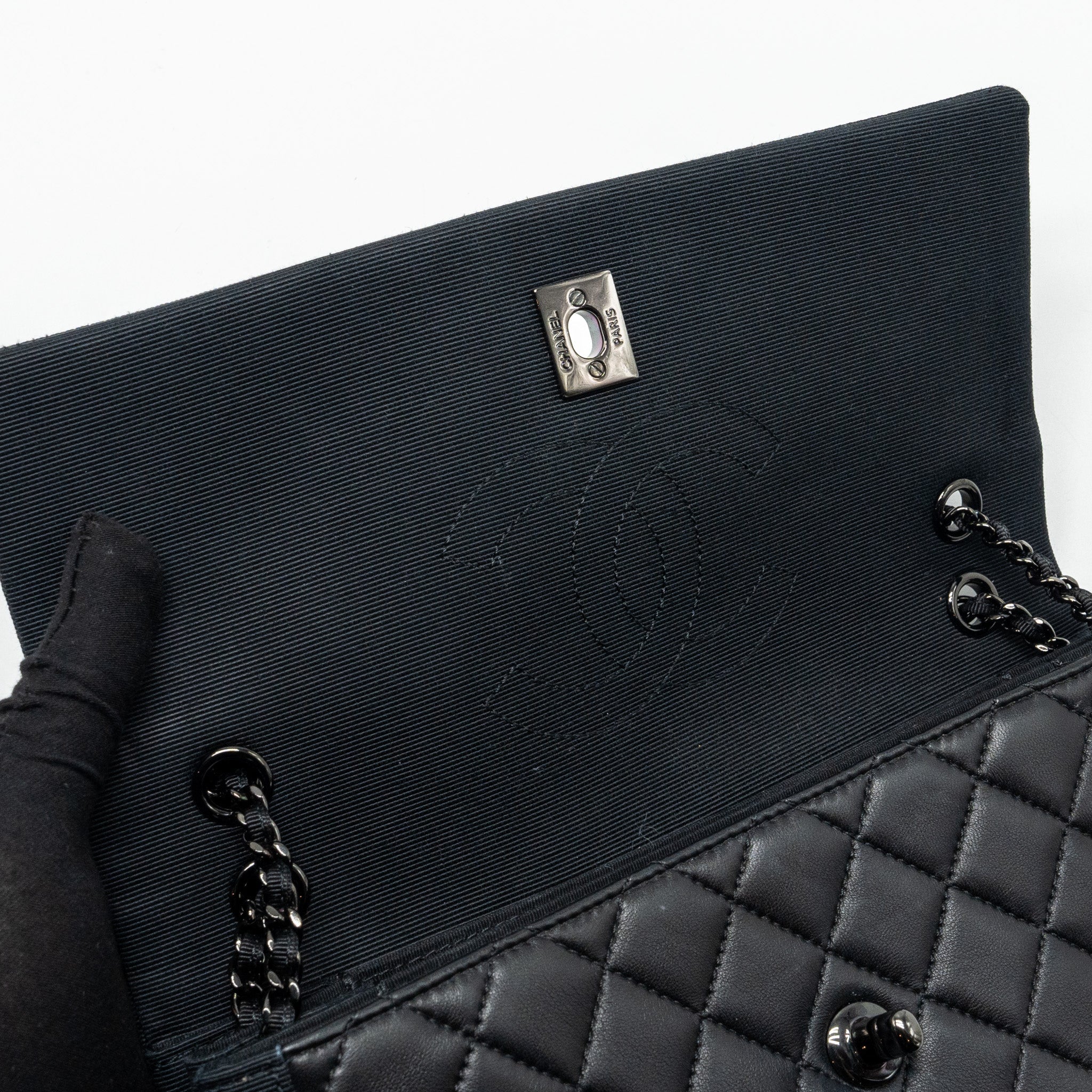 CHANEL QUILTED FLAP BAG LAMBSKIN/FABRIC SO BLACK