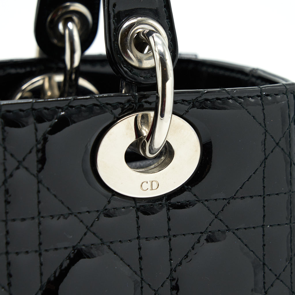 DIOR MEDIUM LADY DIOR PATENT LEATHER BLACK SHW
