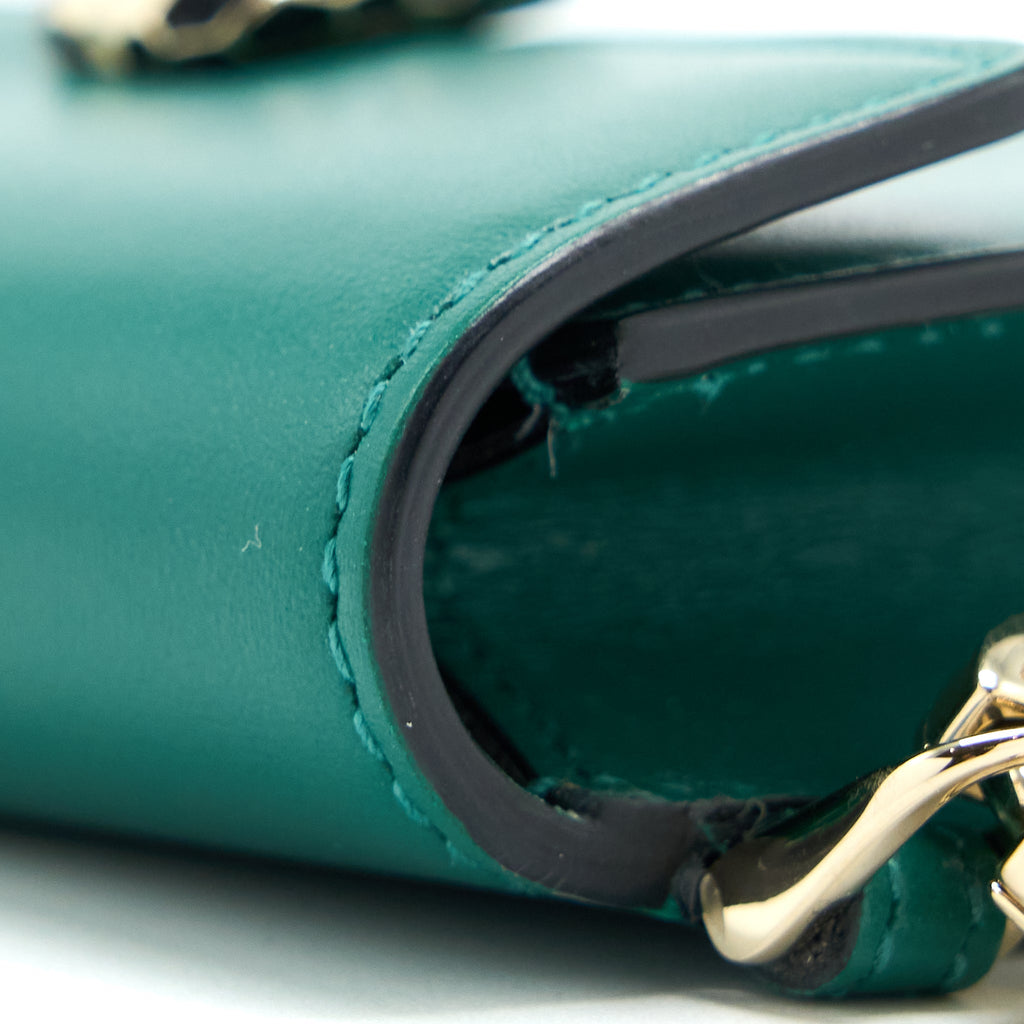 BVLGARI SERPENTI FOREVER CARDHOLDER NECKLACE CALFSKIN GREEN