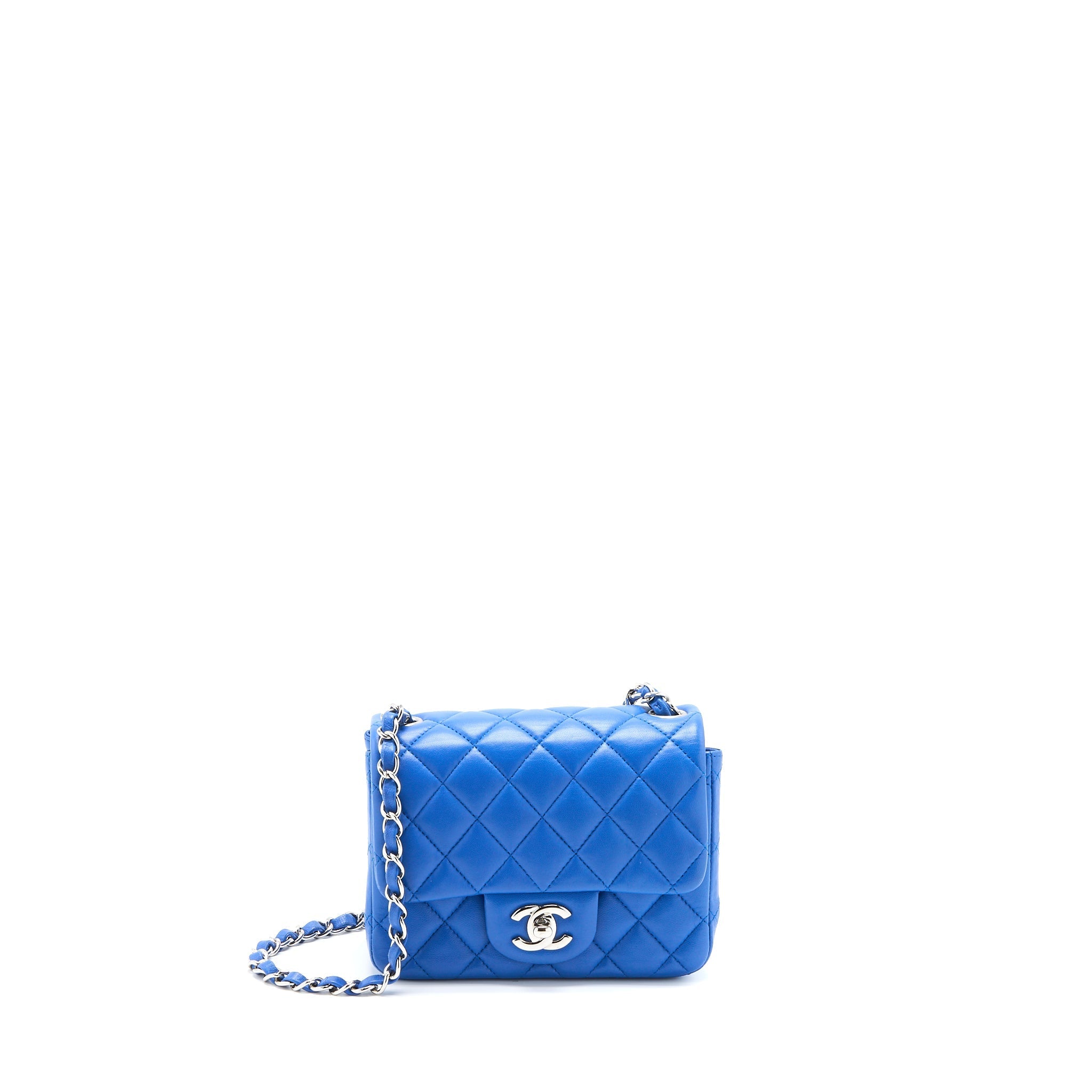 CHANEL MINI SQUARE FLAP BAG LAMBSKIN BLUE SHW