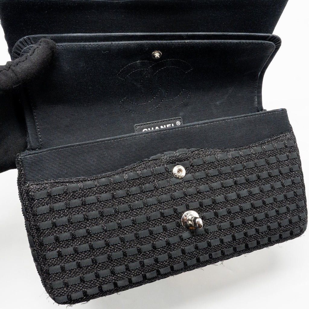 CHANEL MEDIUM CLASSIC DOUBLE FLAP BAG TWEED BLACK SHW