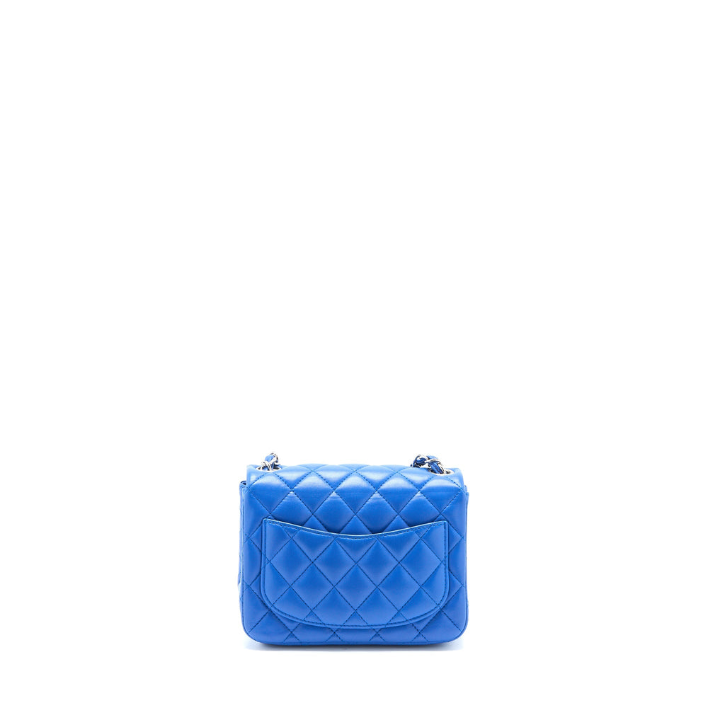CHANEL MINI SQUARE FLAP BAG LAMBSKIN BLUE SHW