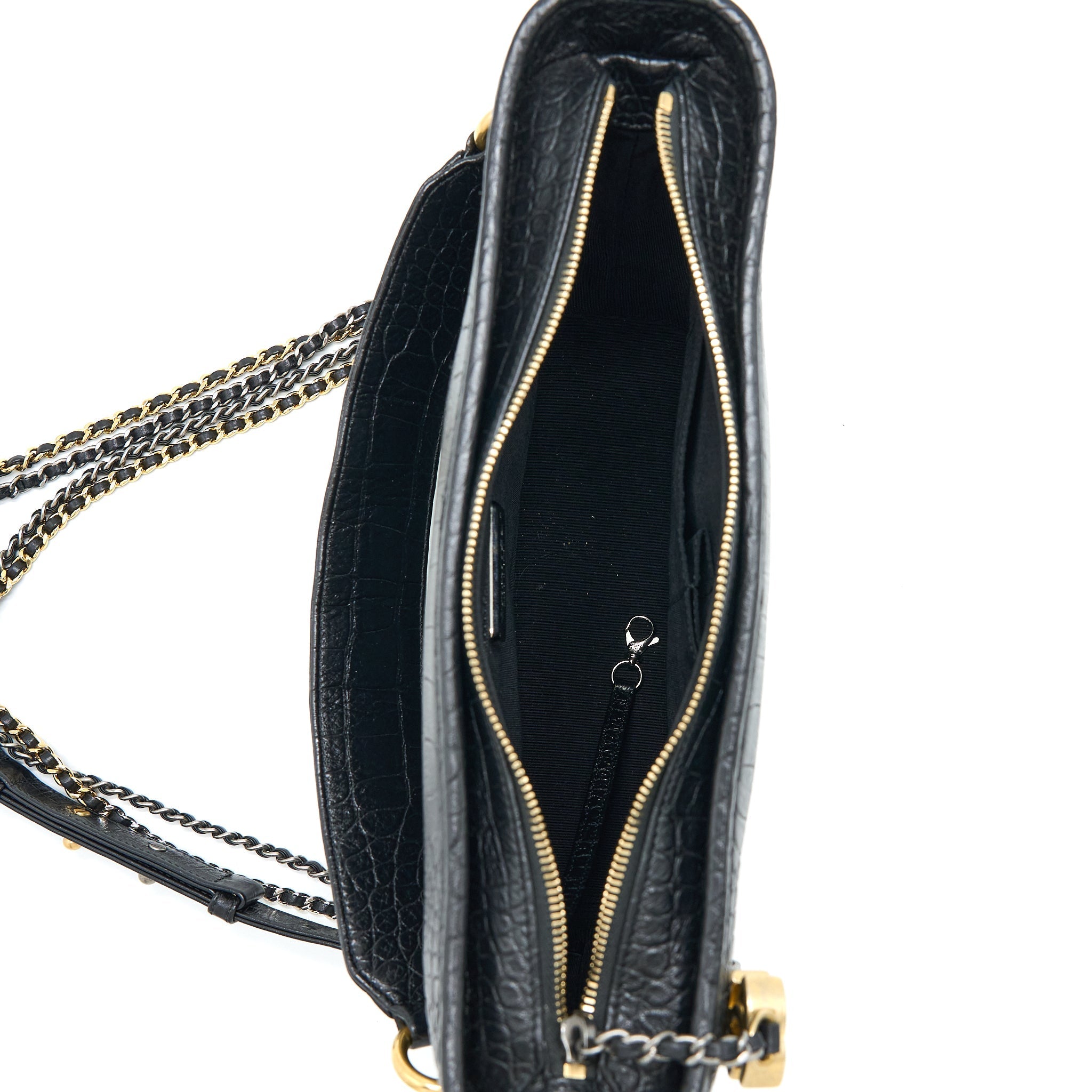 CHANEL LARGE GABRIELLE HOBO BAG CROC EMBOSSED CALFSKIN WITH LOGO STRAP BLACK MULTICOLOURED HARDWARE