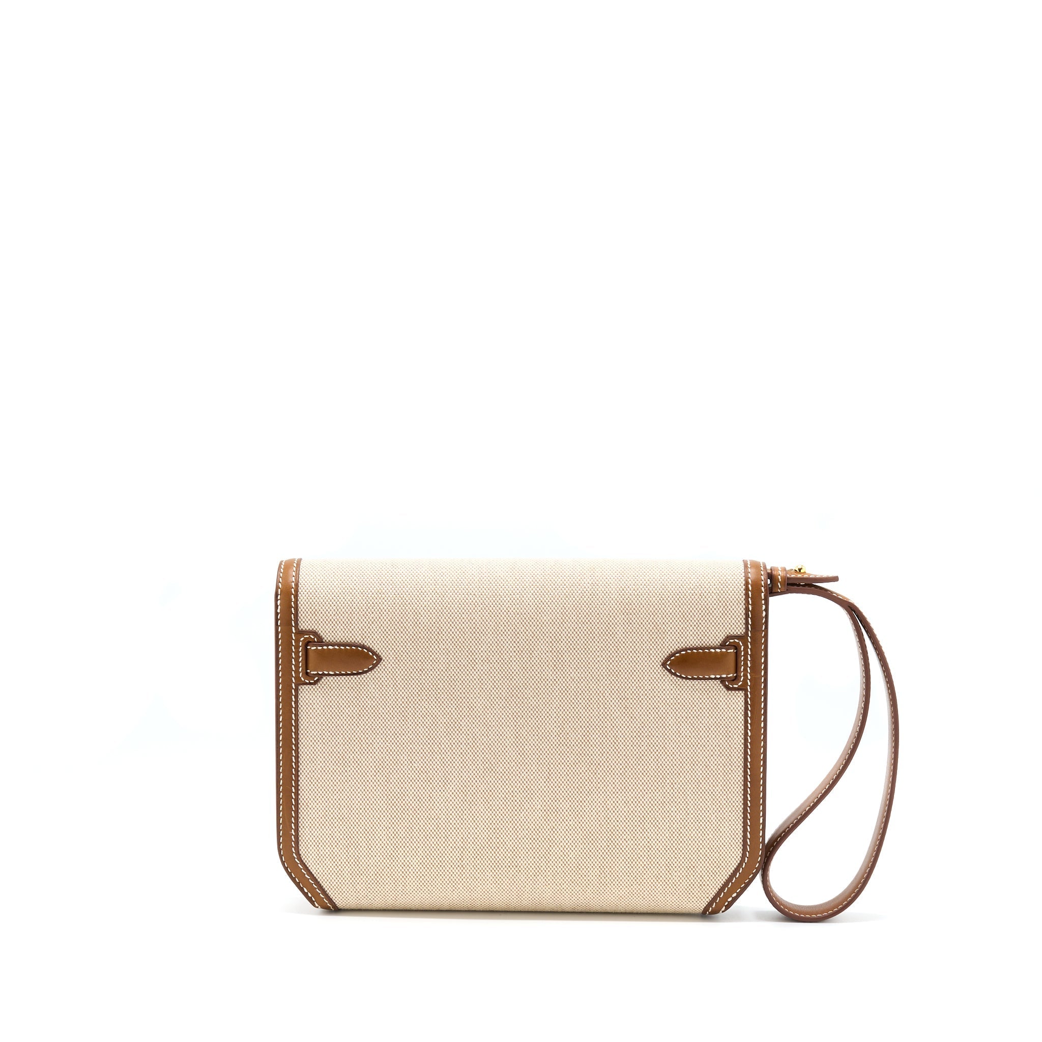 HERMES POCHETTE KELLY DEPECHES 25 CANVAS AND BARENIA, ECRU/ BEIGE / FAUVE GHW