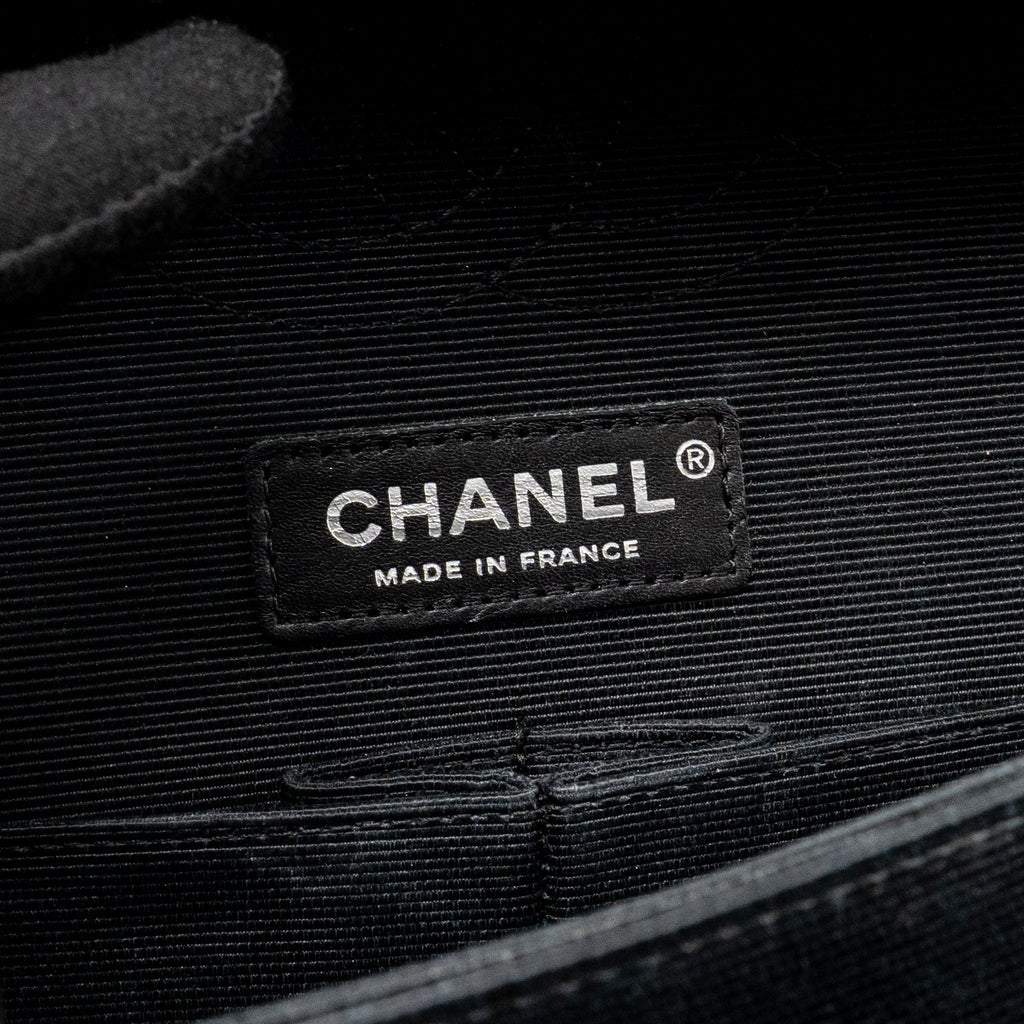 CHANEL MEDIUM CLASSIC DOUBLE FLAP BAG TWEED BLACK SHW