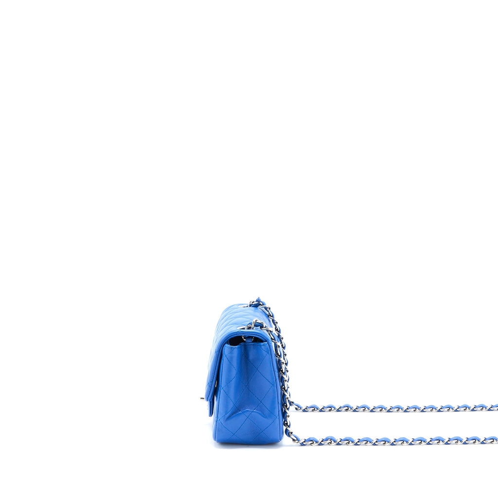 CHANEL MINI SQUARE FLAP BAG LAMBSKIN BLUE SHW