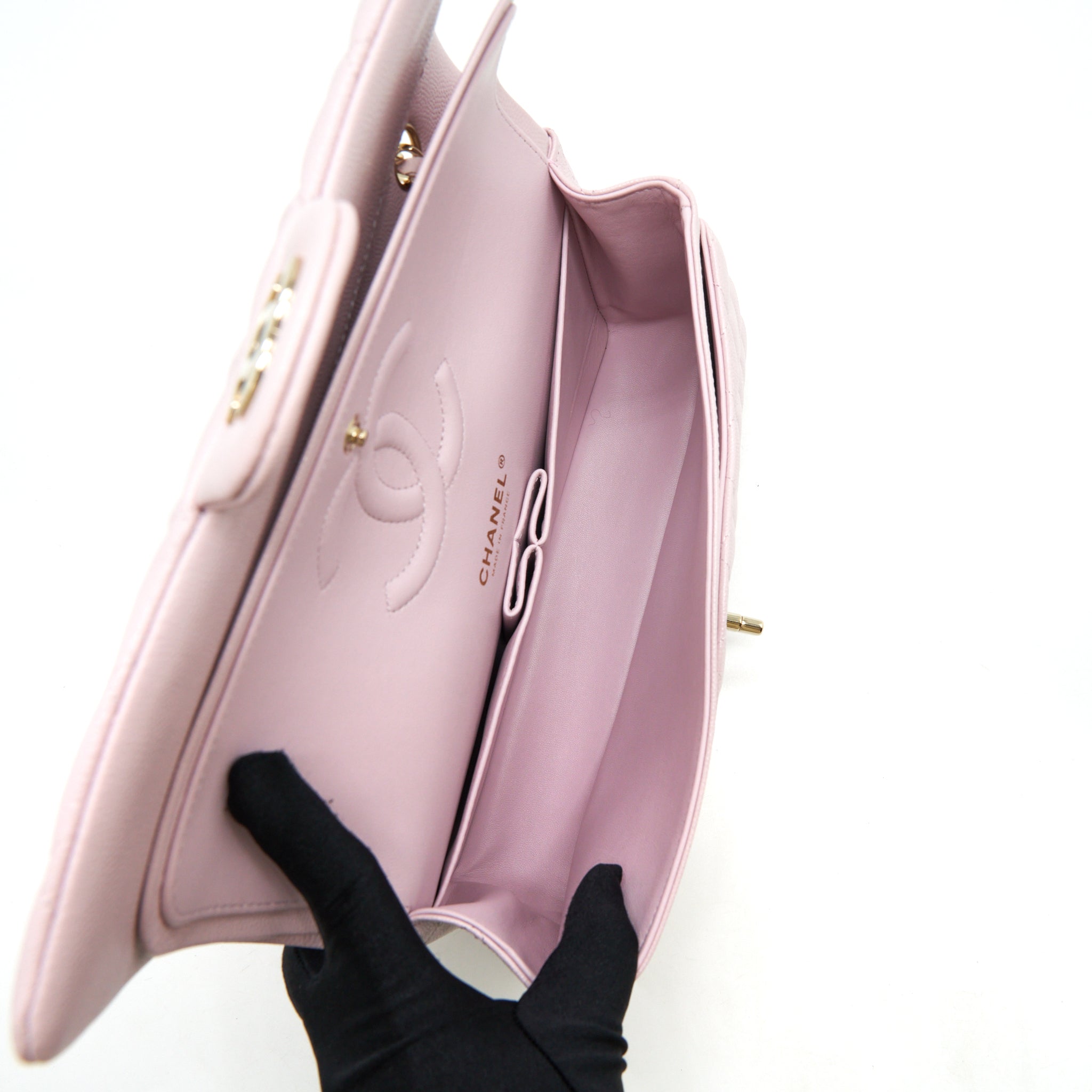CHANEL MEDIUM CLASSIC DOUBLE FLAP BAG 21S CAVIAR LIGHT PINK LGHW