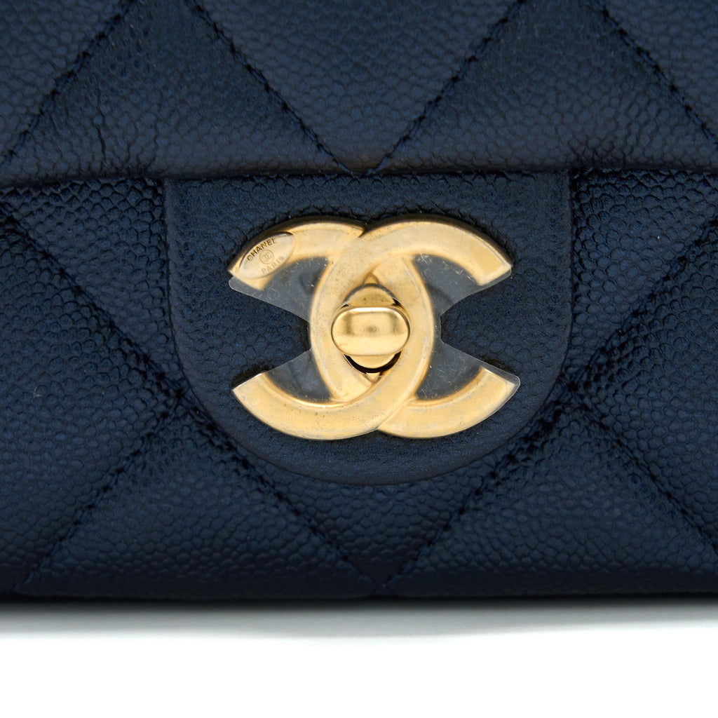 CHANEL 21K MY PERFECT MINI FLAP BAG CAVIAR BLACK BRUSHED GHW (MICROCHIP)