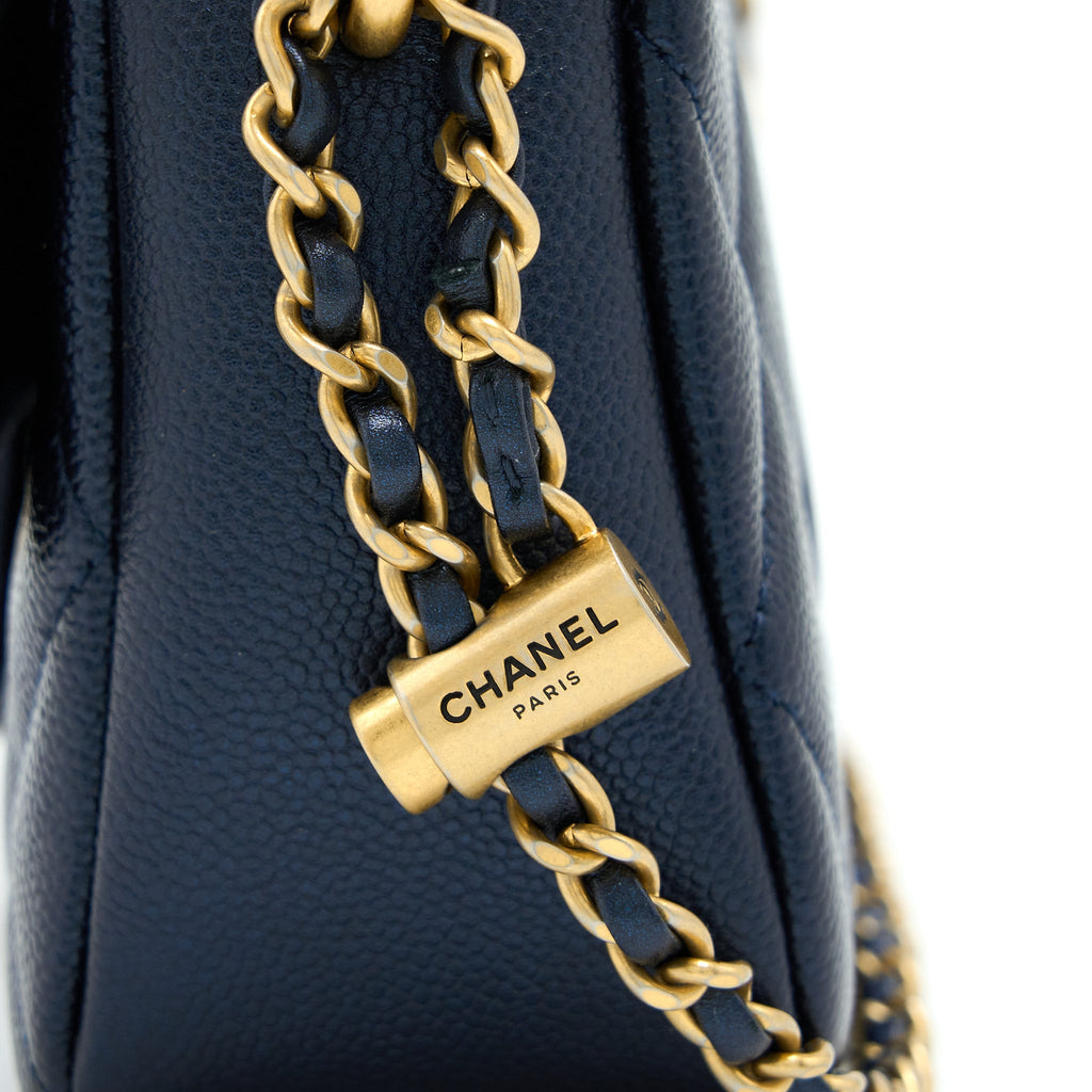 CHANEL 21K MY PERFECT MINI FLAP BAG CAVIAR BLACK BRUSHED GHW (MICROCHIP)