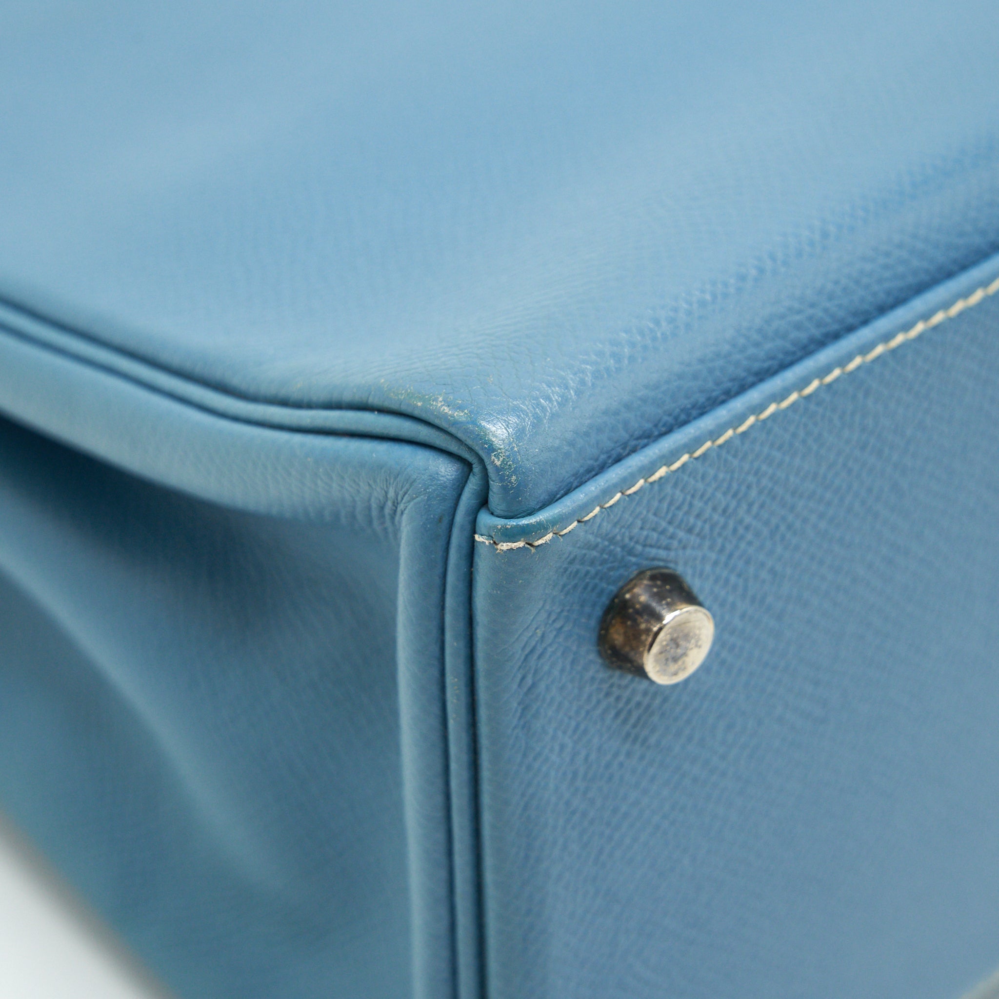 HERMES VINTAGE KELLY 28 BLUE JEAN EPSOM IN SHW