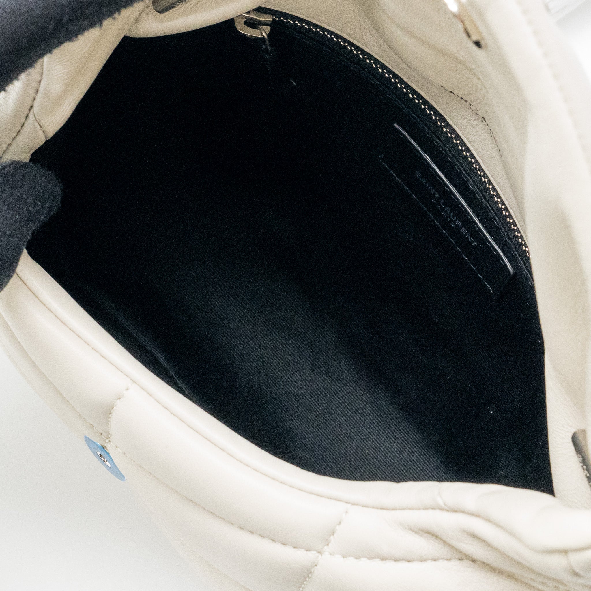 SAINT LAURENT SMALL LOULOU PUFFER SHOULDER BAG LAMBSKIN BLANC VINTAGE RUTHENIUM HARDWARE