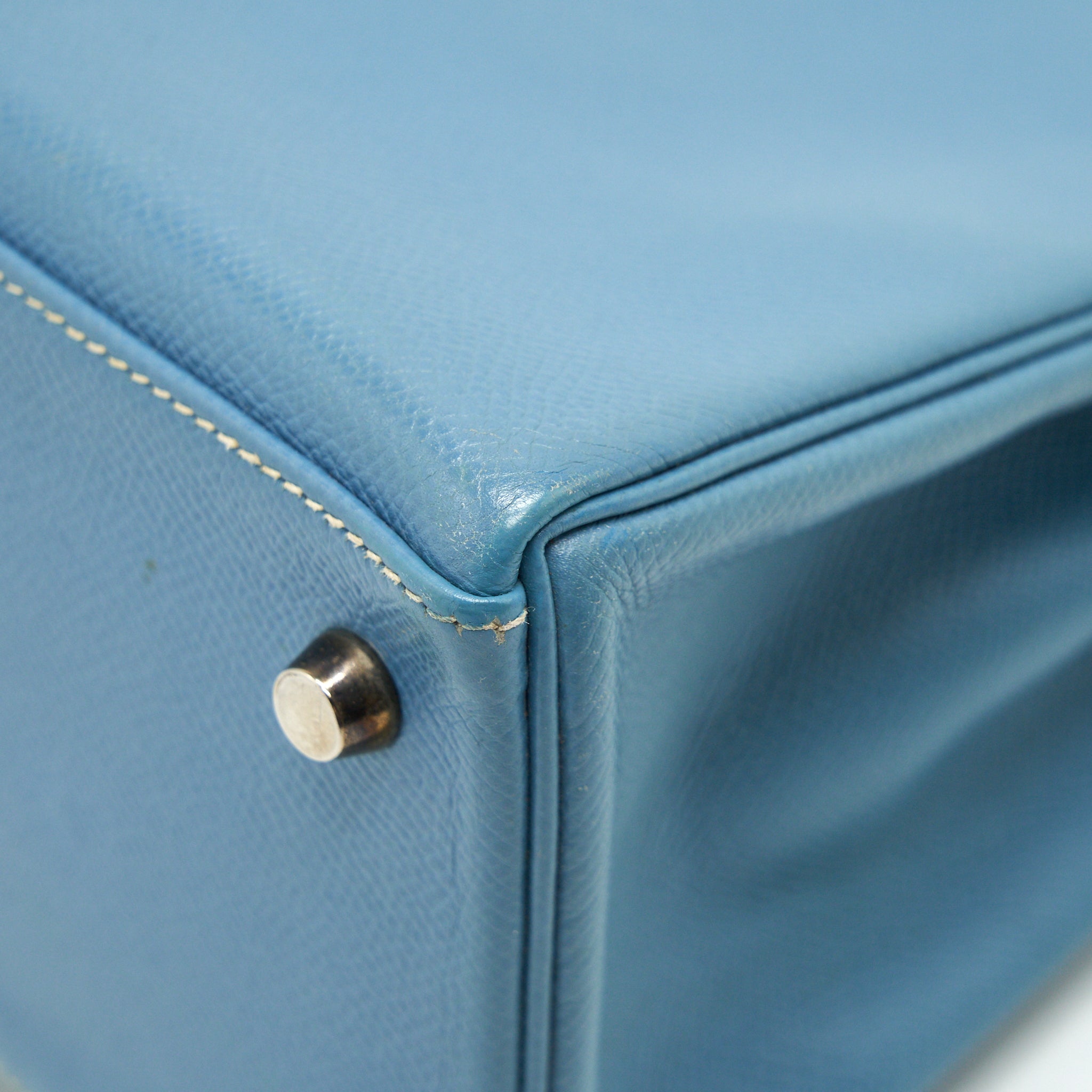 HERMES VINTAGE KELLY 28 BLUE JEAN EPSOM IN SHW