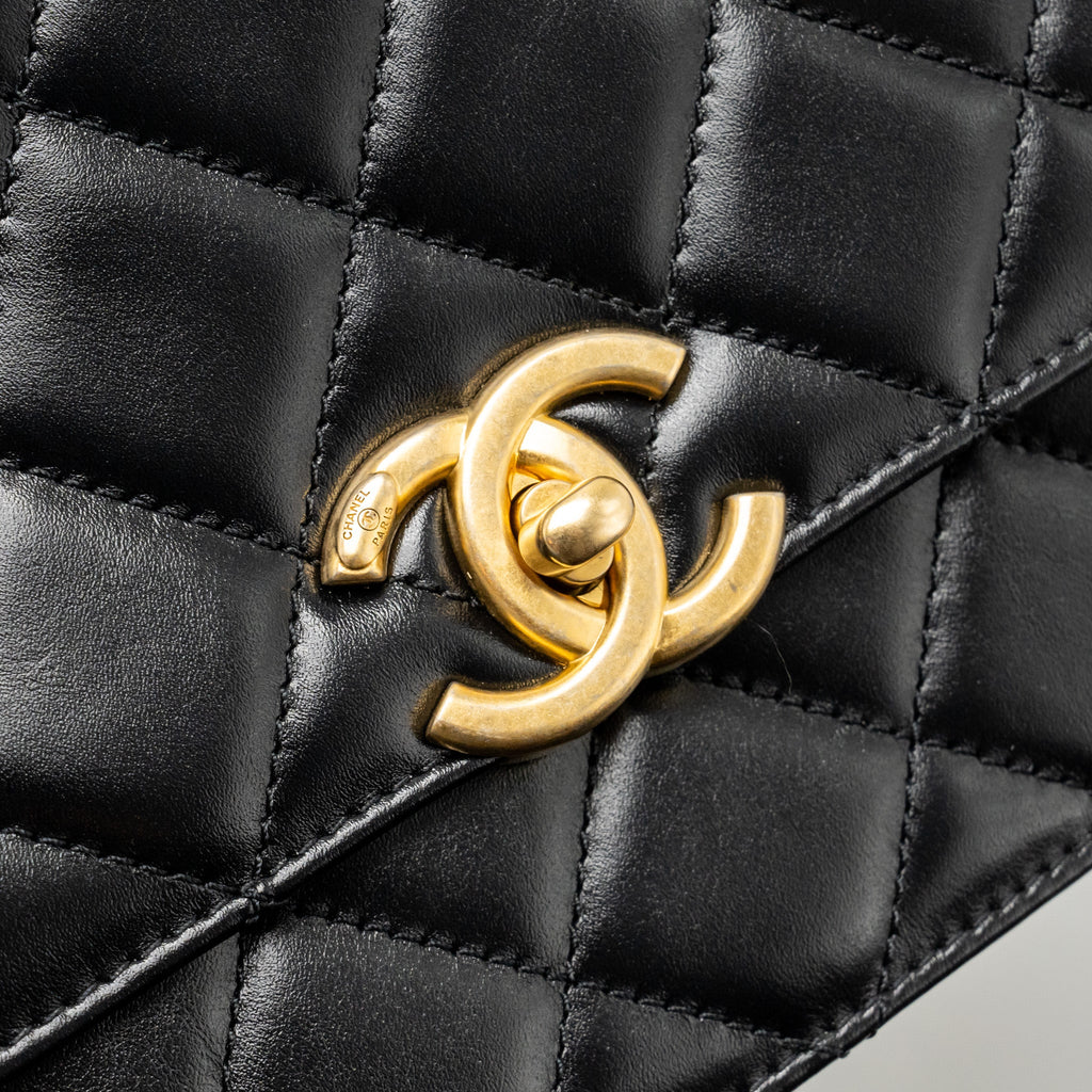 CHANEL GOLD CRUSH FLAP BAG CALFSKIN BLACK GHW (MICROCHIP)