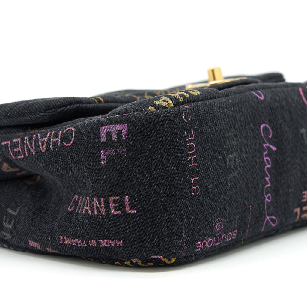 CHANEL 22P SMALL FLAP BAG 23CM DENIM BLACK GHW (MICROCHIP)