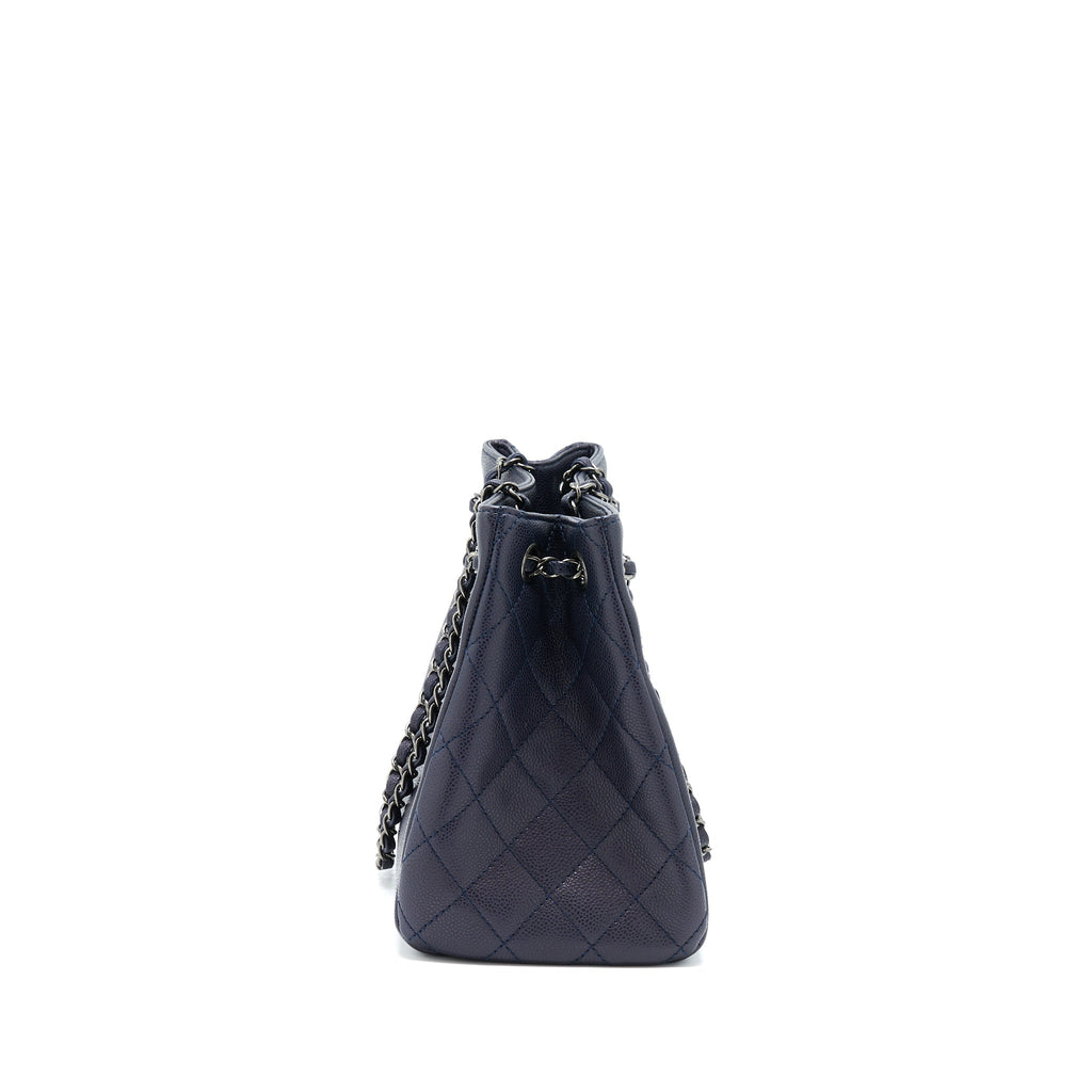 CHANEL TOTE BAG CAVIAR NAVY RUTHENIUM HARDWARE
