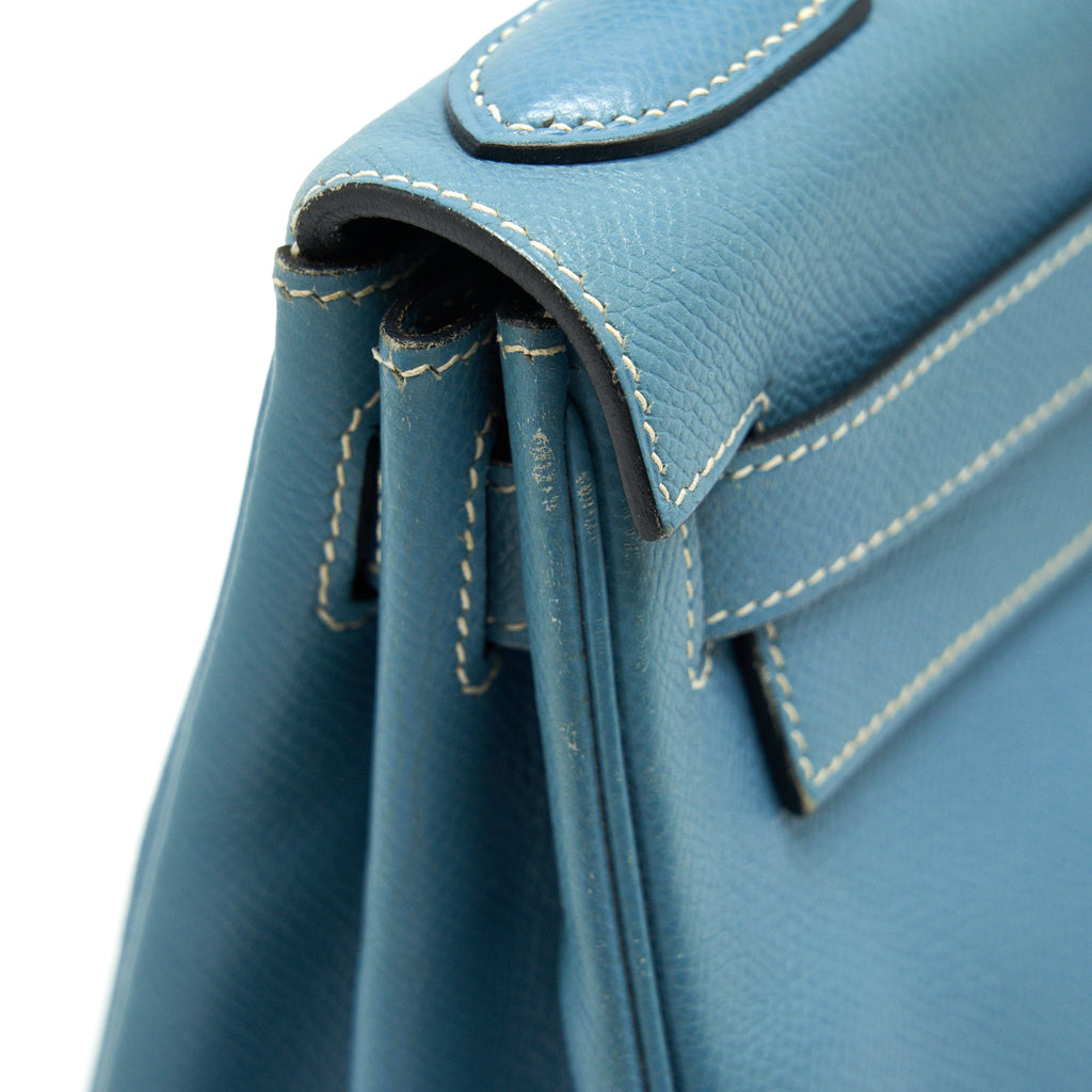HERMES VINTAGE KELLY 28 BLUE JEAN EPSOM IN SHW