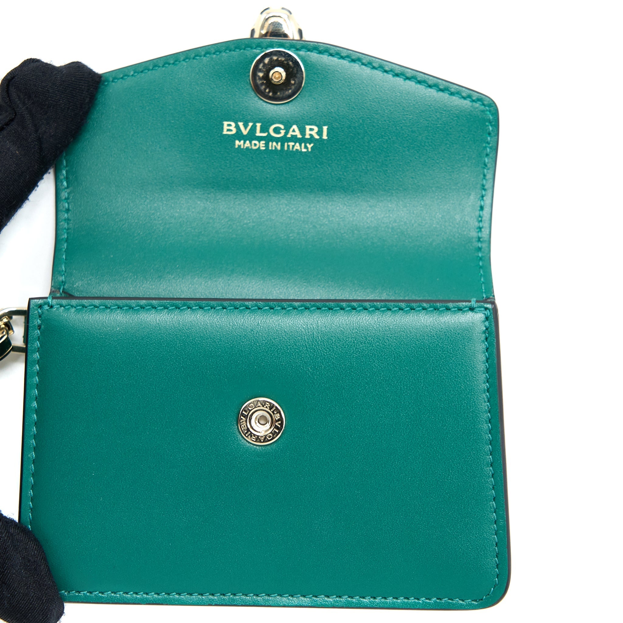 BVLGARI SERPENTI FOREVER CARDHOLDER NECKLACE CALFSKIN GREEN