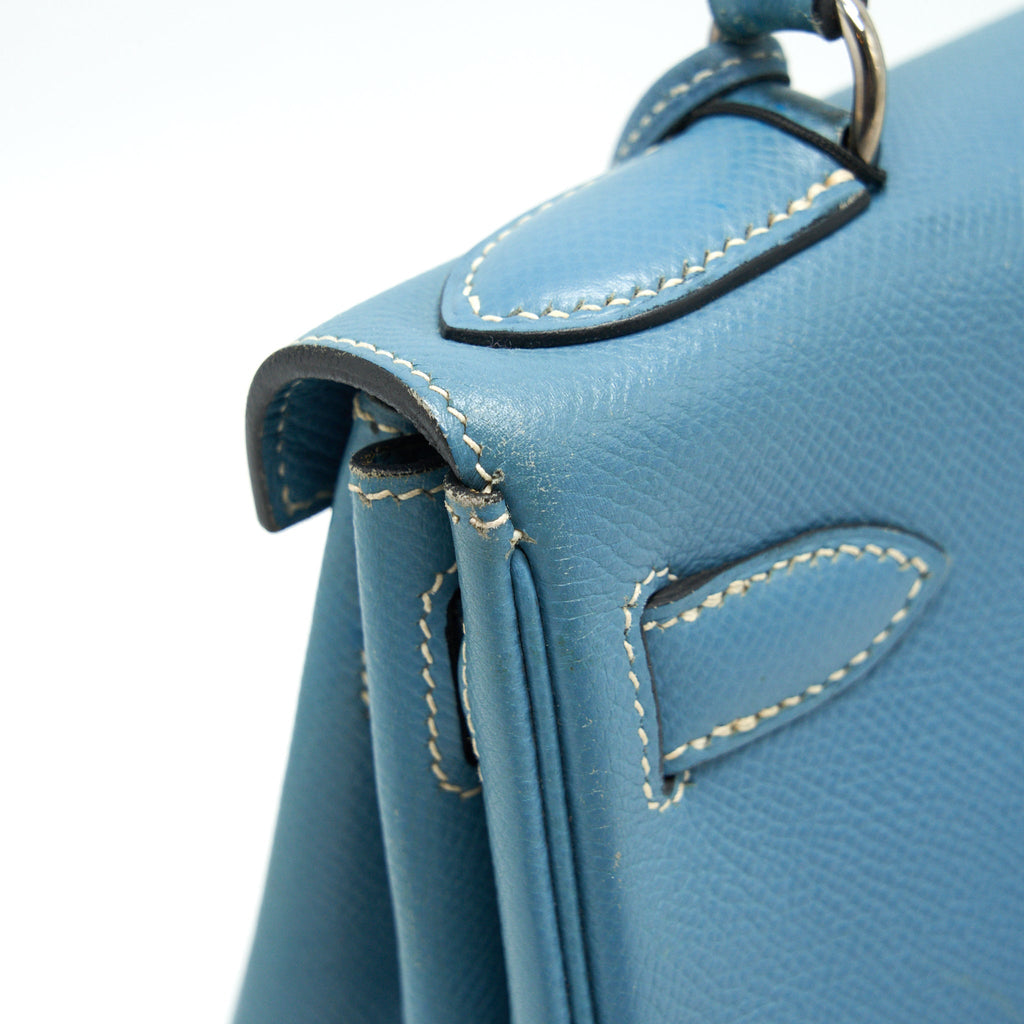 HERMES VINTAGE KELLY 28 BLUE JEAN EPSOM IN SHW