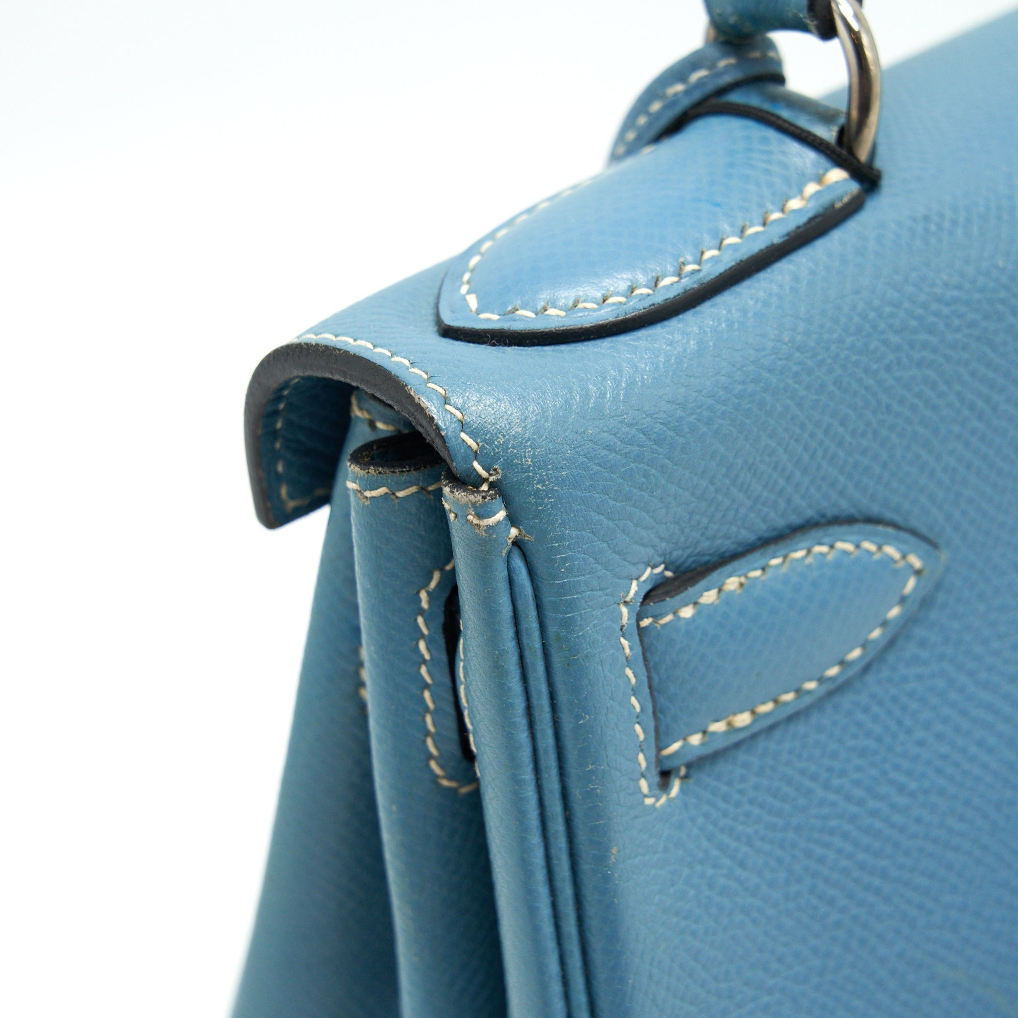 HERMES VINTAGE KELLY 28 BLUE JEAN EPSOM IN SHW