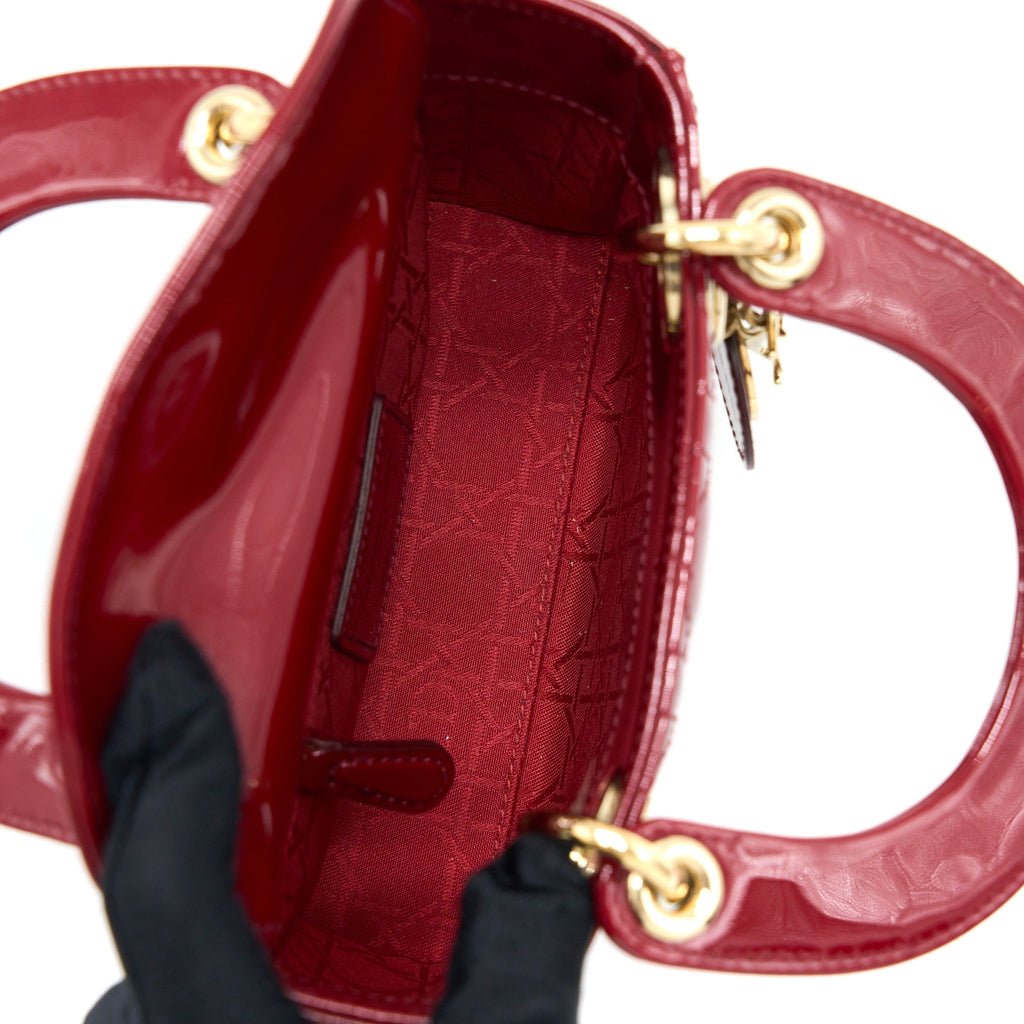 DIOR MINI LADY DIOR PATENT RED GHW