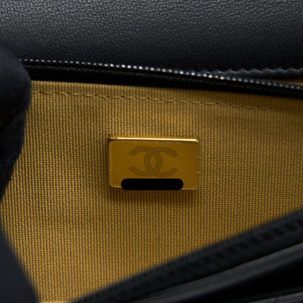 CHANEL PEARL CRUSH WALLET ON CHAIN LAMBSKIN BLACK BRUSHED GHW (MICROCHIP)