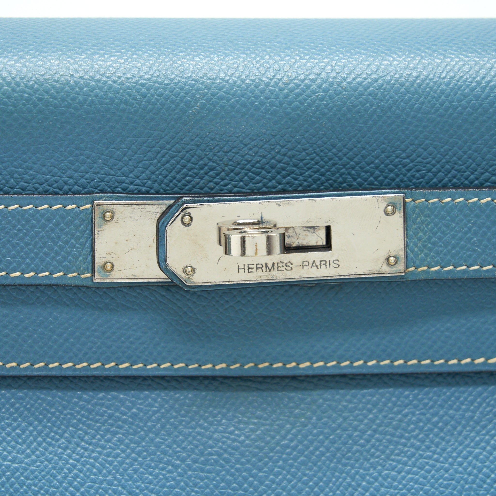 HERMES VINTAGE KELLY 28 BLUE JEAN EPSOM IN SHW