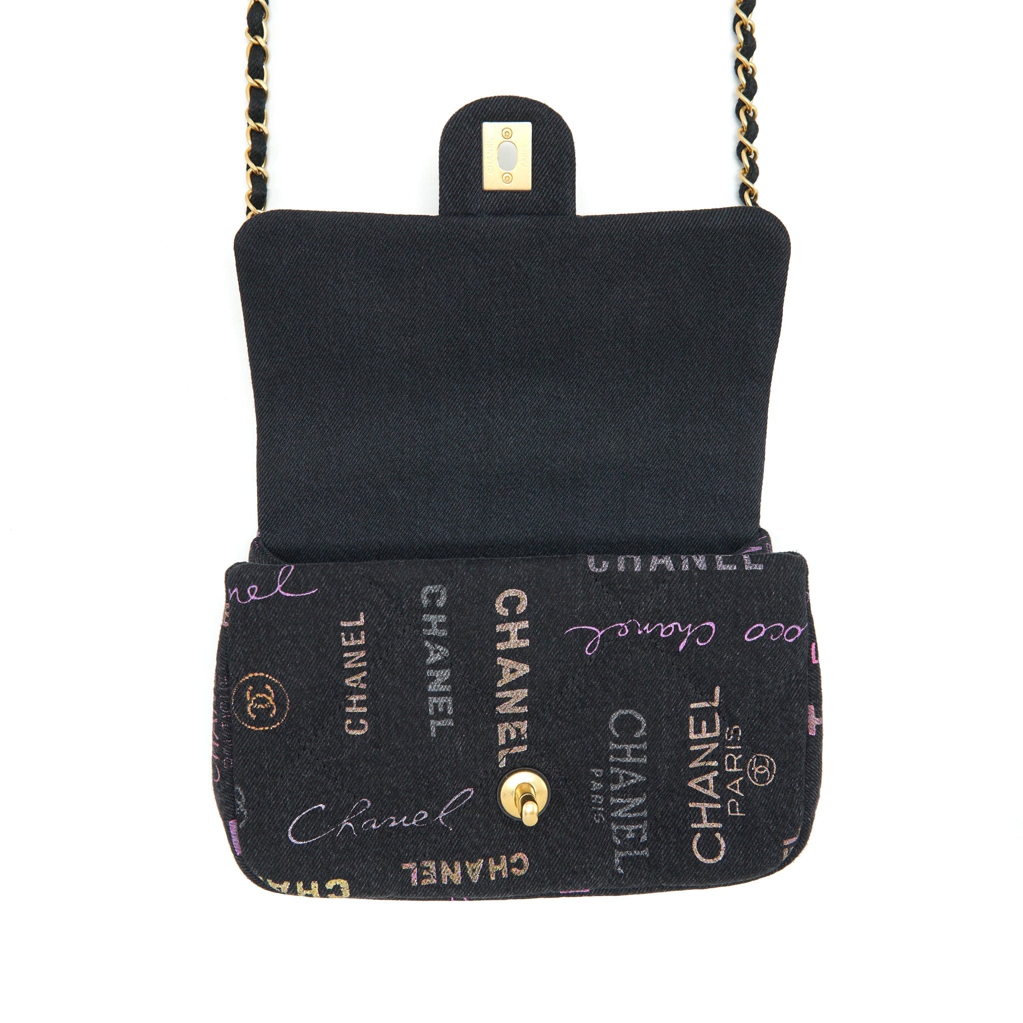 CHANEL 22P SMALL FLAP BAG 23CM DENIM BLACK GHW (MICROCHIP)