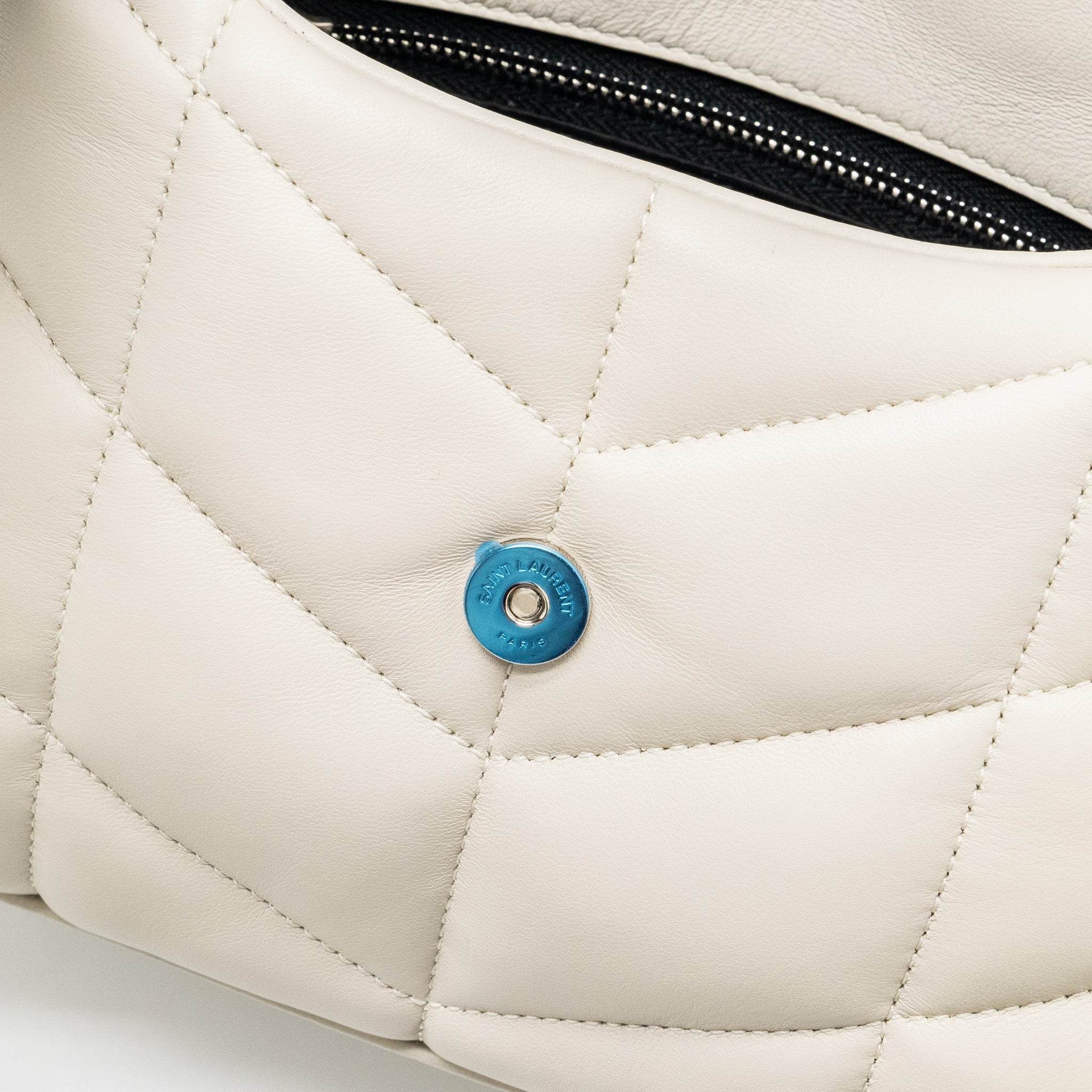 SAINT LAURENT SMALL LOULOU PUFFER SHOULDER BAG LAMBSKIN BLANC VINTAGE RUTHENIUM HARDWARE