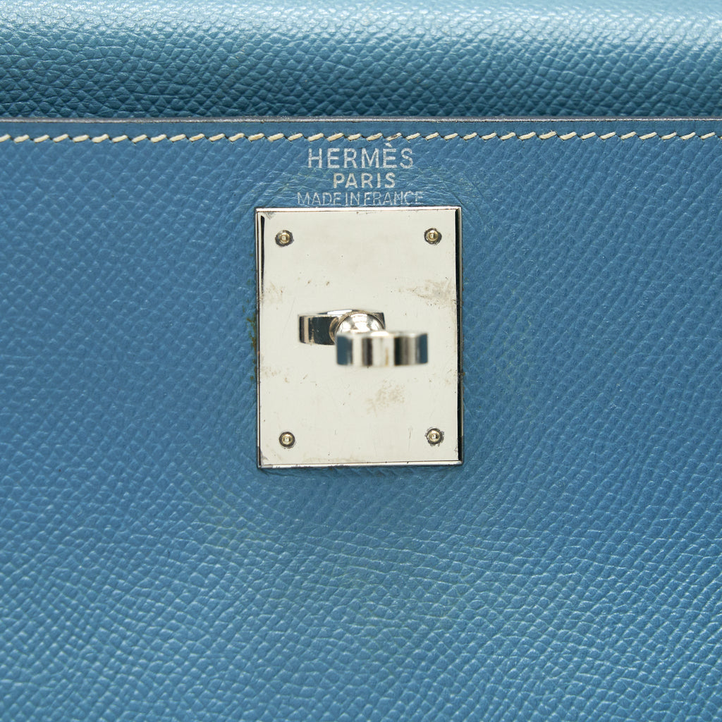 HERMES VINTAGE KELLY 28 BLUE JEAN EPSOM IN SHW