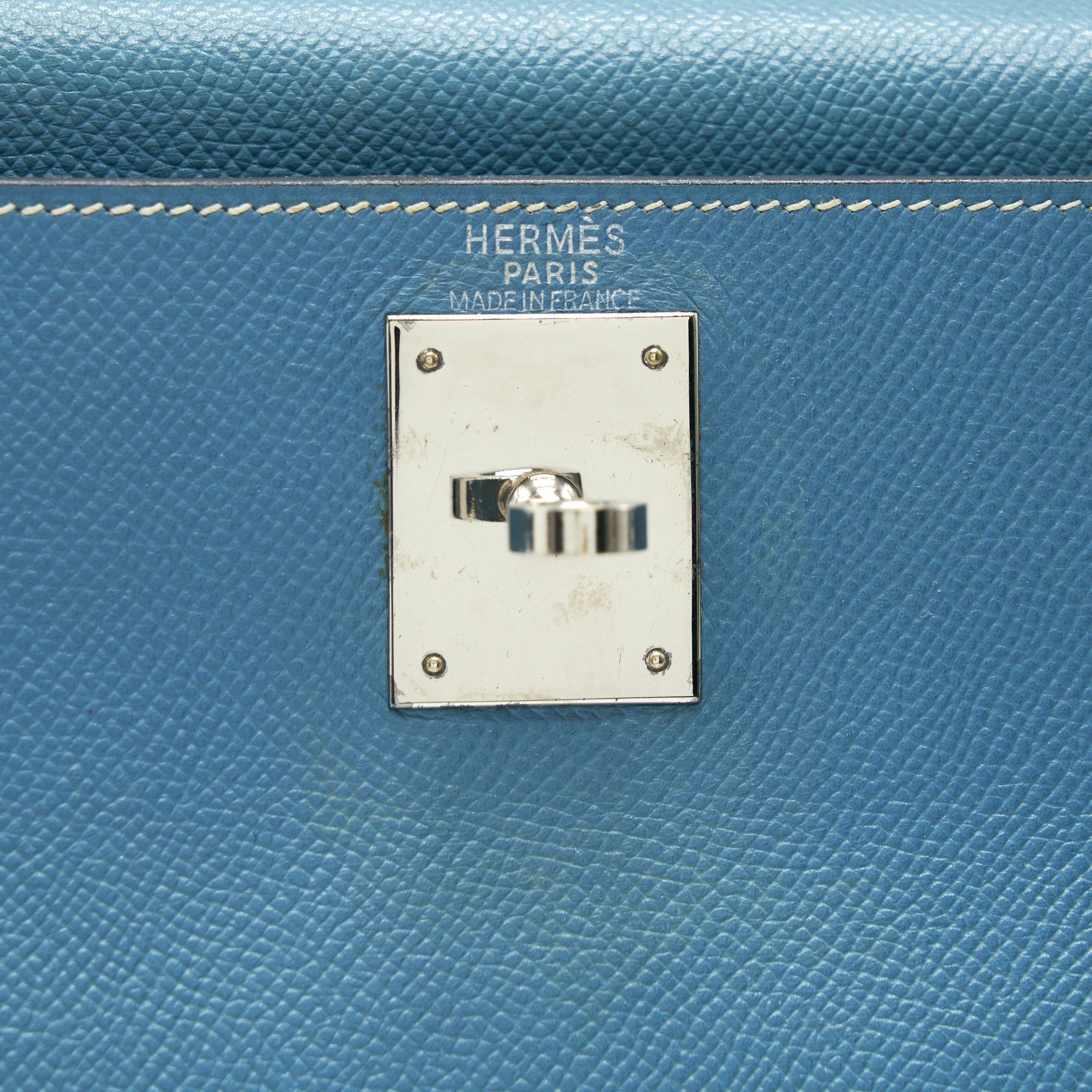 HERMES VINTAGE KELLY 28 BLUE JEAN EPSOM IN SHW