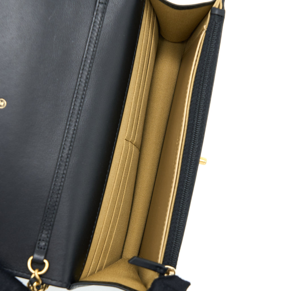 CHANEL PEARL CRUSH WALLET ON CHAIN LAMBSKIN BLACK BRUSHED GHW (MICROCHIP)