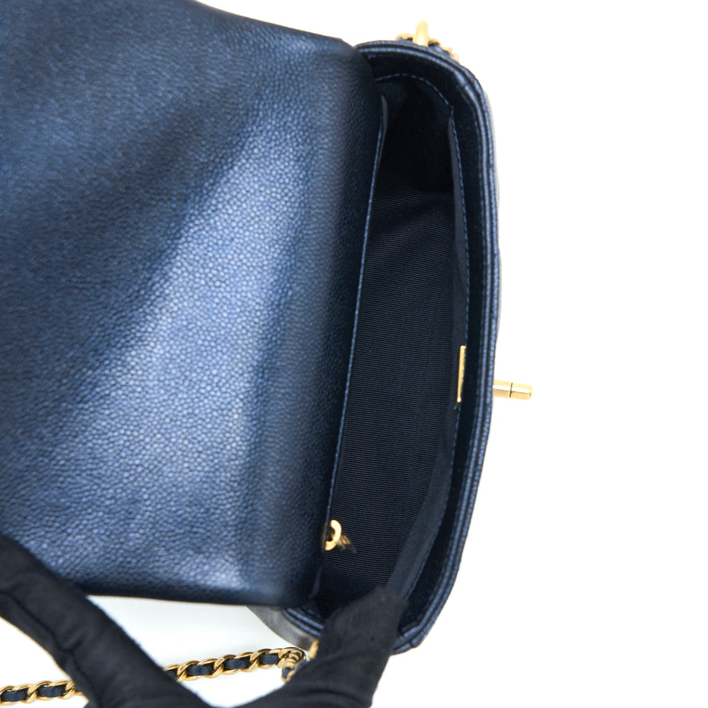 CHANEL 21K MY PERFECT MINI FLAP BAG CAVIAR BLACK BRUSHED GHW (MICROCHIP)
