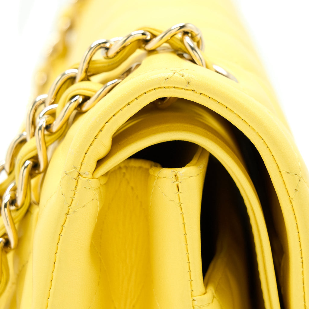 CHANEL MAXI CLASSIC DOUBLE FLAP BAG LAMBSKIN YELLOW LGHW