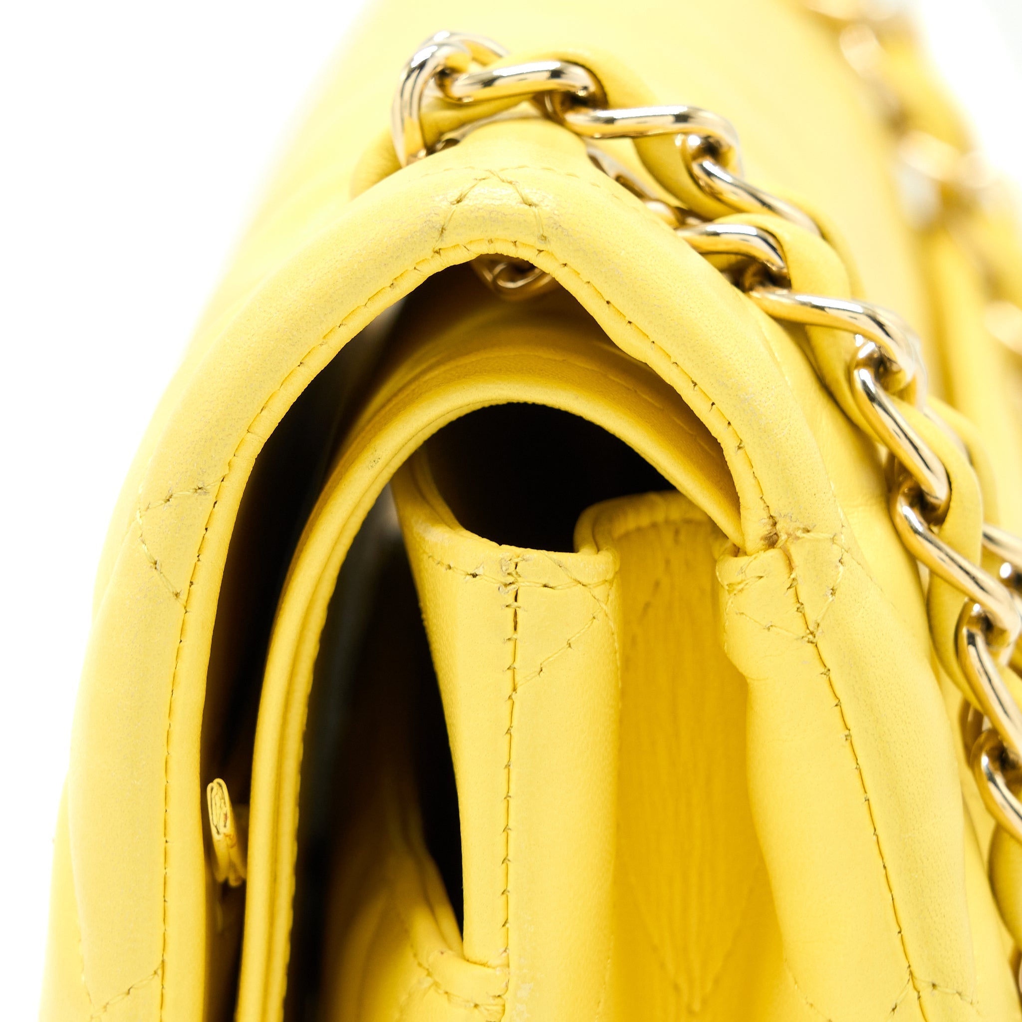 CHANEL MAXI CLASSIC DOUBLE FLAP BAG LAMBSKIN YELLOW LGHW