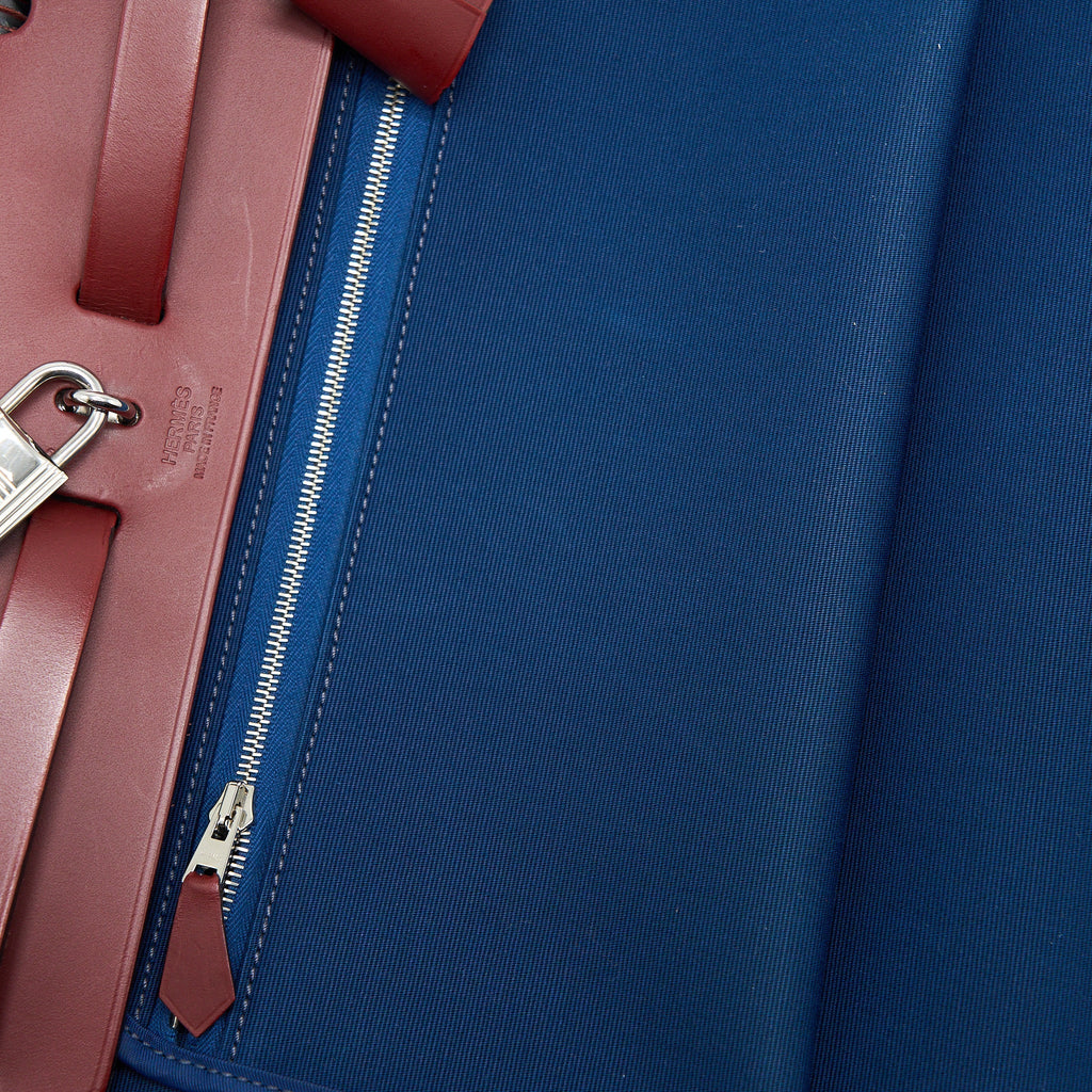 HERMES HERBAG ZIP 31 LEATHER/CANVAS BLUE/RED SHW