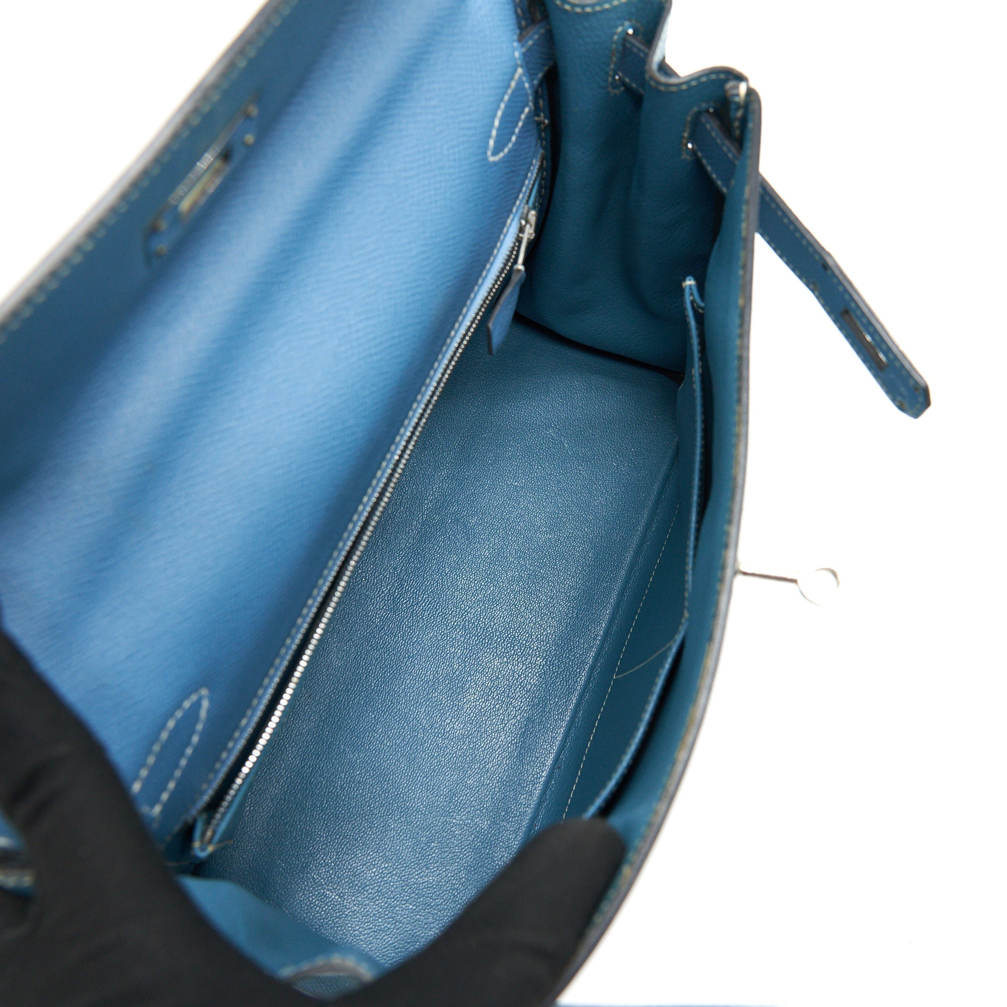 HERMES VINTAGE KELLY 28 BLUE JEAN EPSOM IN SHW