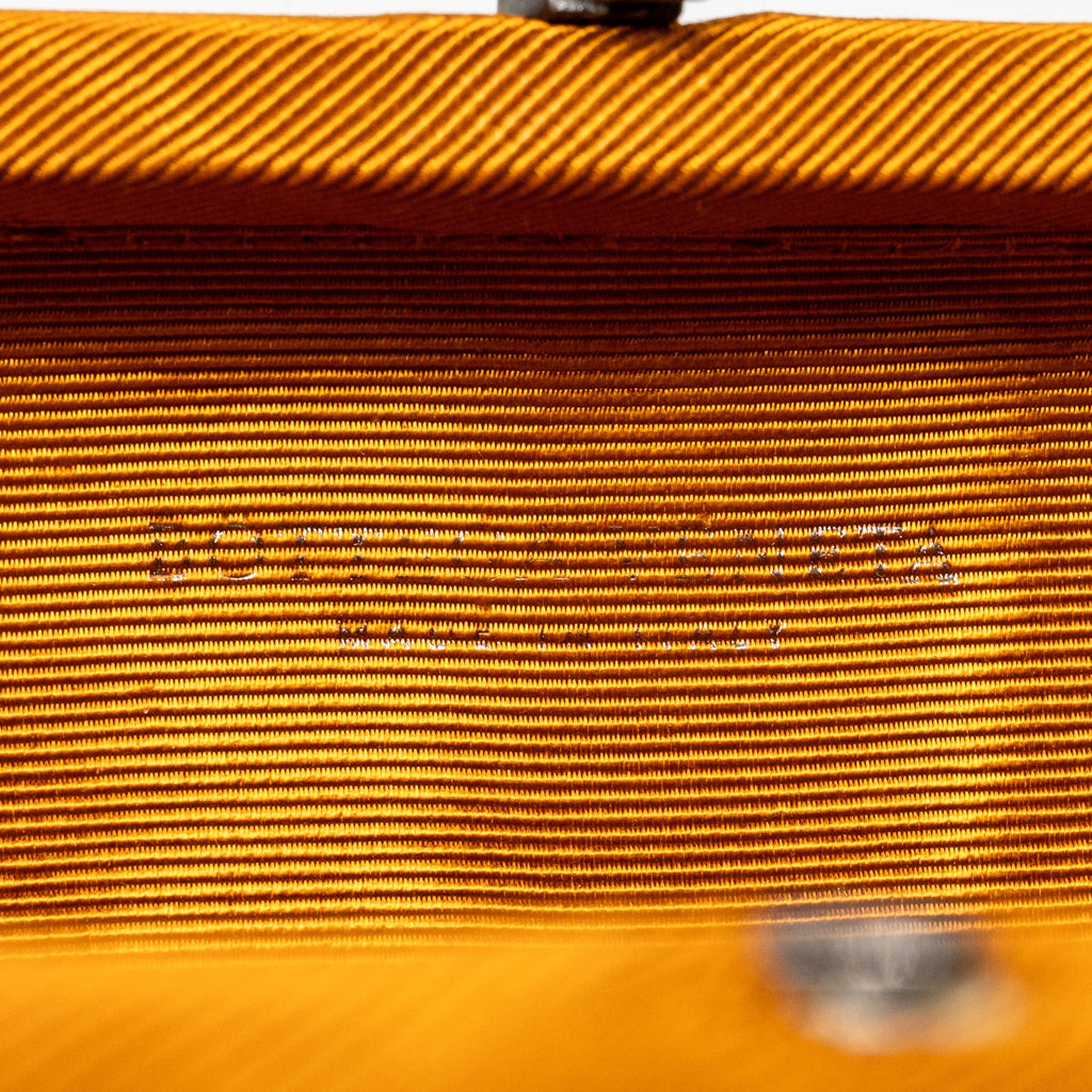BOTTEGA VENETA INTRECCIO IMPERO AYERS STRETCH KNOT CLUTCH SATIN ORANGE RUTHENIUM HARDWARE