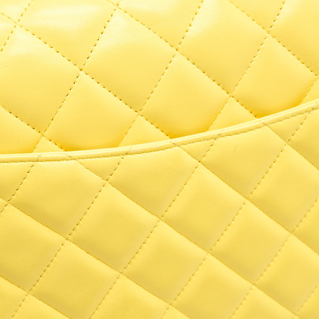 CHANEL MAXI CLASSIC DOUBLE FLAP BAG LAMBSKIN YELLOW LGHW