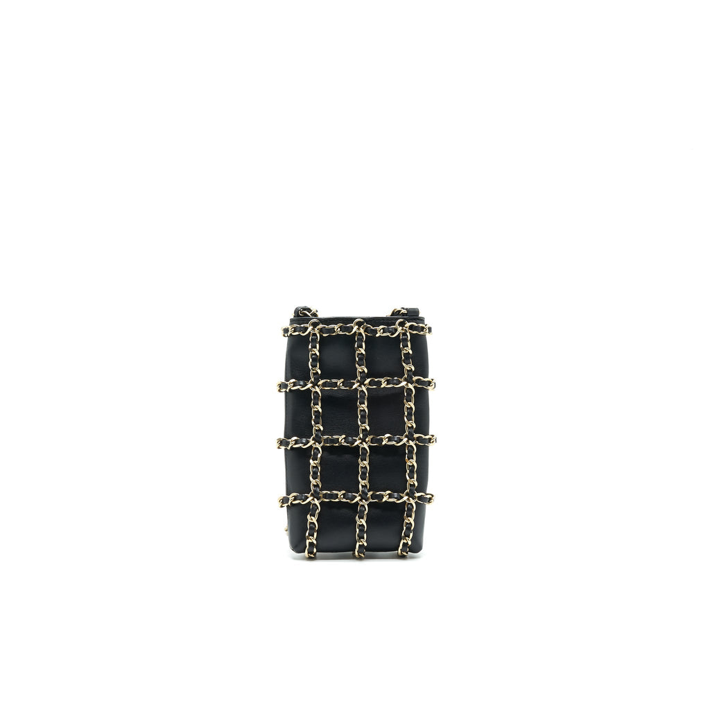 CHANEL GOLD CLUTCH O CHAIN PHONE HOLDER BLACK GHW