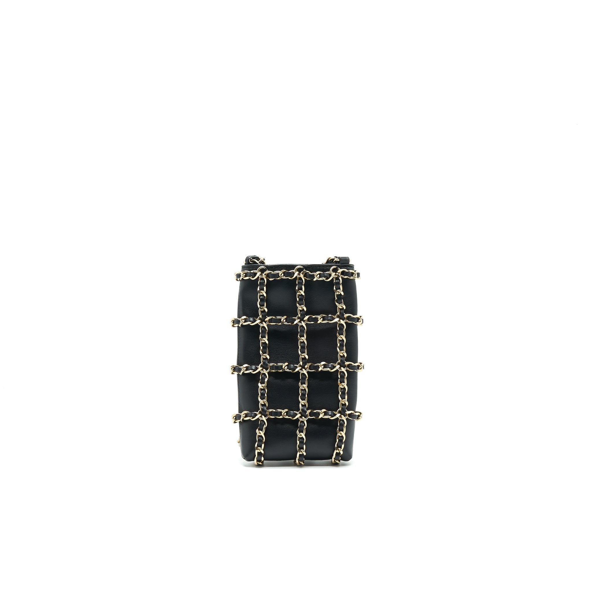 CHANEL GOLD CLUTCH O CHAIN PHONE HOLDER BLACK GHW