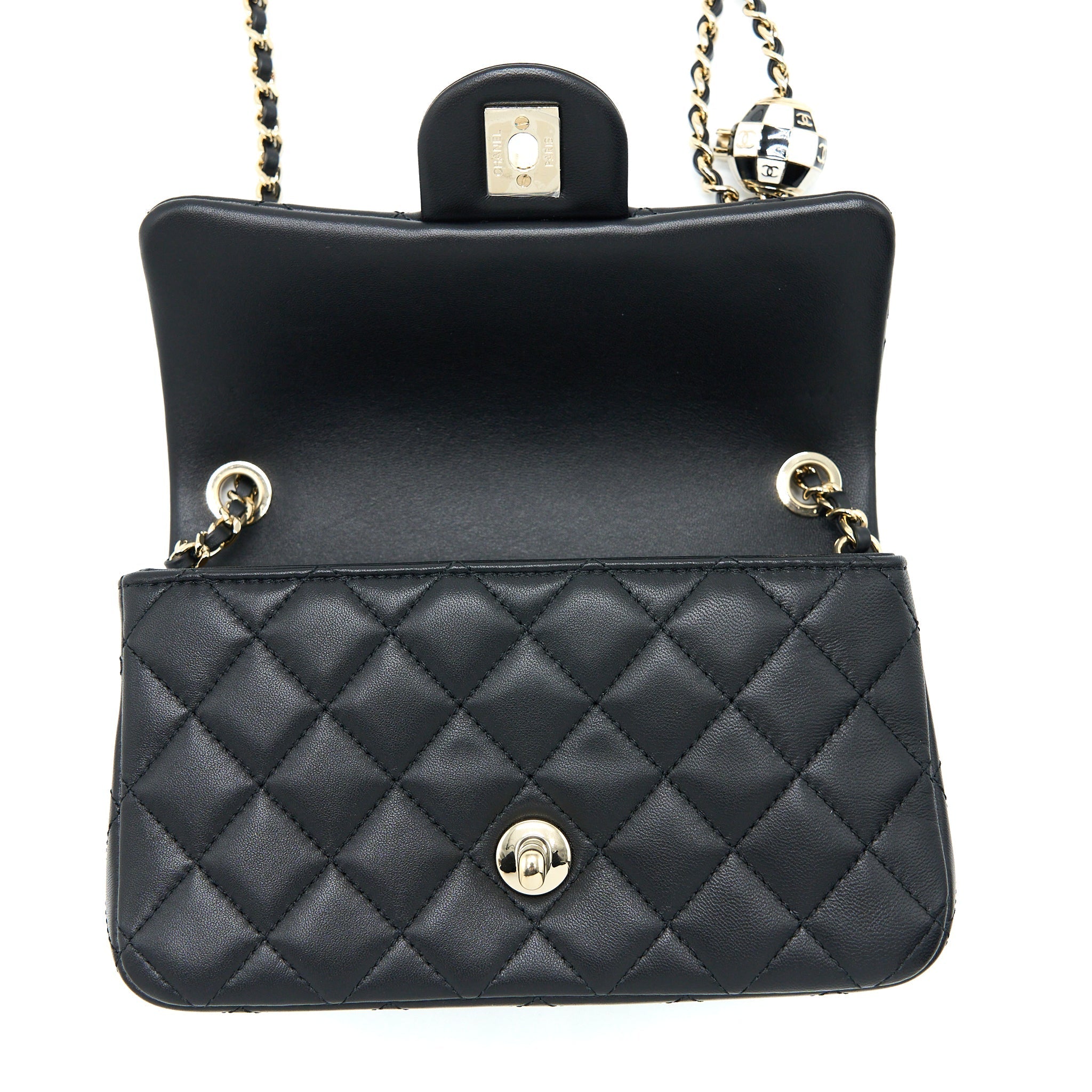 CHANEL 23C PEARL CRUSH MINI RECTANGULAR LAMBSKIN BLACK LGHW (MICROCHIP)