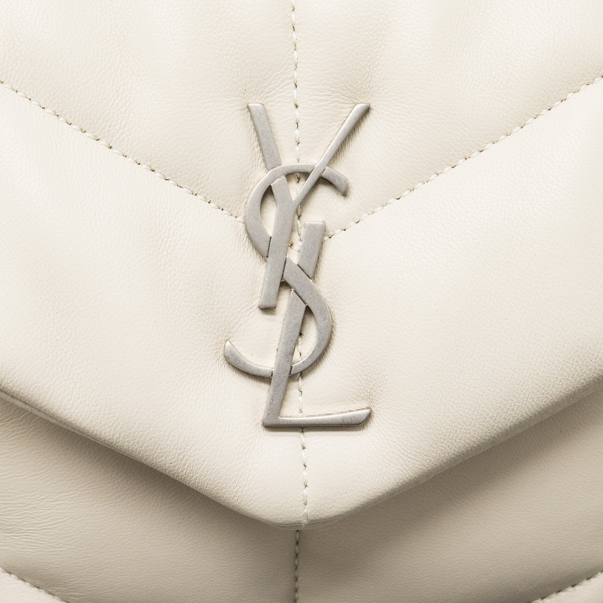 SAINT LAURENT SMALL LOULOU PUFFER SHOULDER BAG LAMBSKIN BLANC VINTAGE RUTHENIUM HARDWARE
