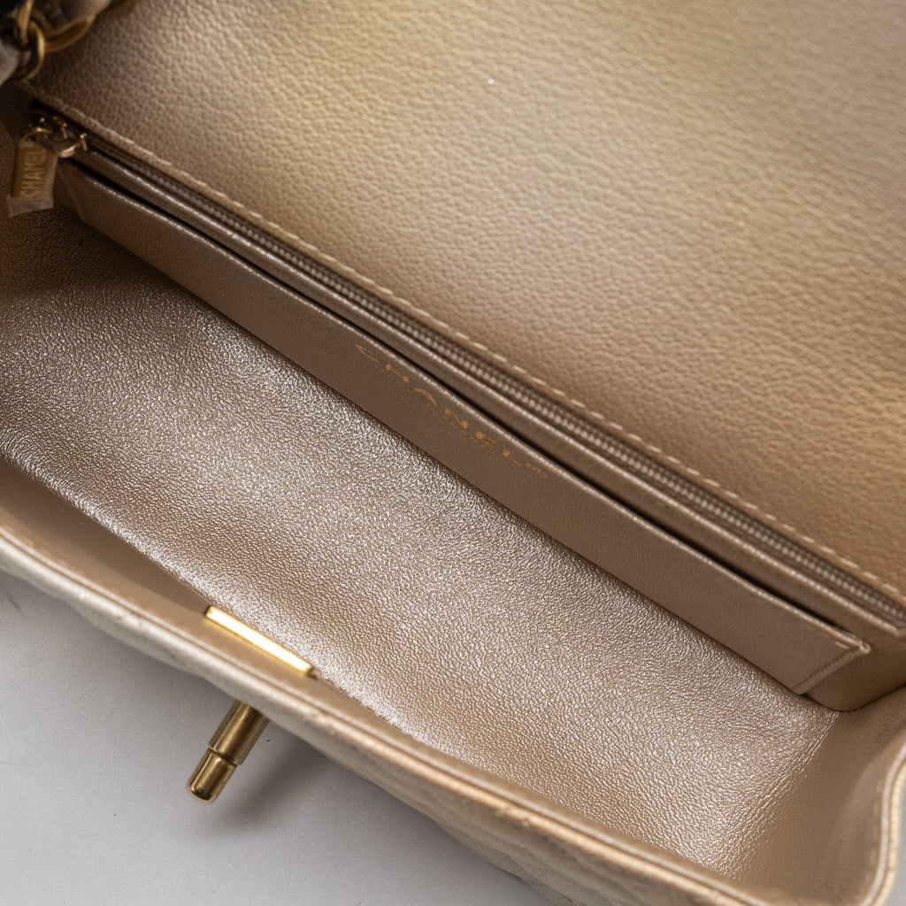 CHANEL 22C MINI RECTANGULAR FLAP BAG GOATSKIN OMBRÉ BEIGE BRUSHED GHW (MICROCHIP)