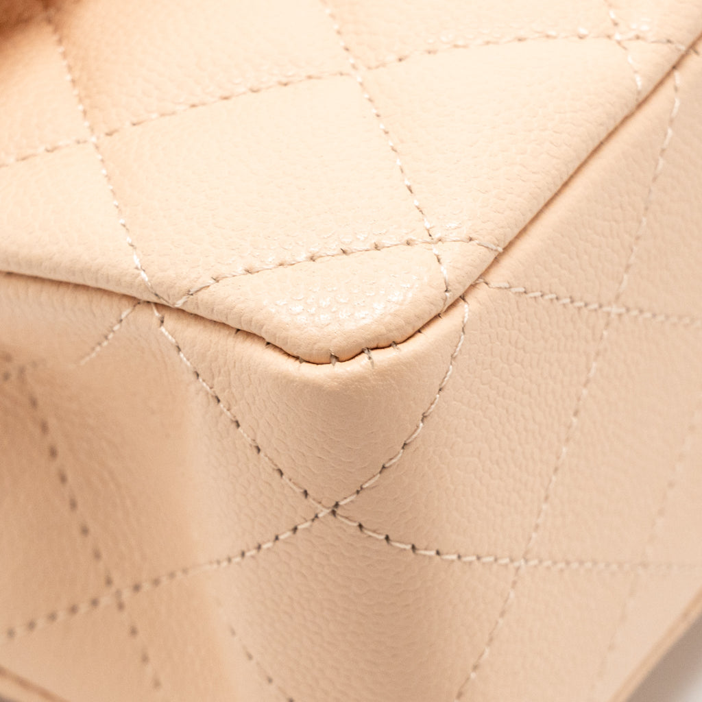 CHANEL MEDIUM CLASSIC DOUBLE FLAP BAG CAVIAR LIGHT BEIGE LGHW (MICROCHIP)
