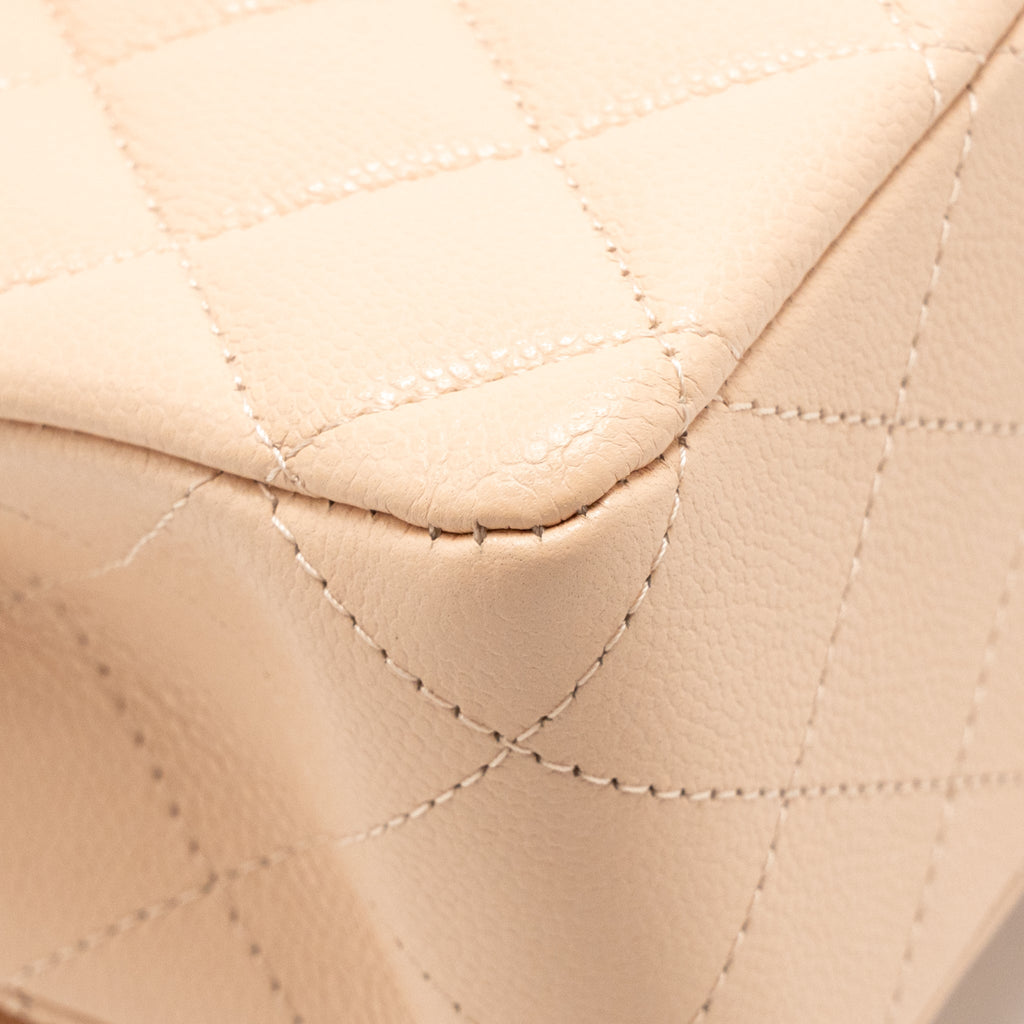 CHANEL MEDIUM CLASSIC DOUBLE FLAP BAG CAVIAR LIGHT BEIGE LGHW (MICROCHIP)
