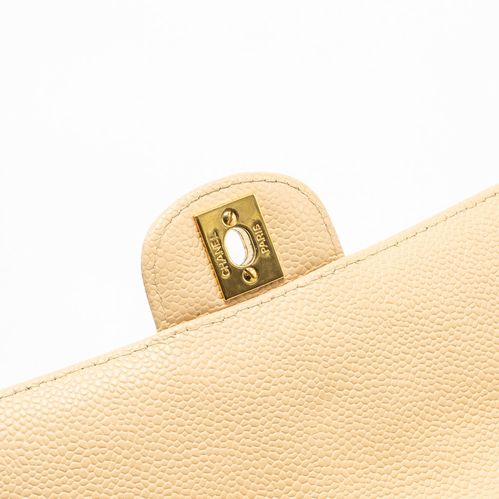 CHANEL EAST-WEST FLAP SHOULDER BAG CAVIAR BEIGE GHW