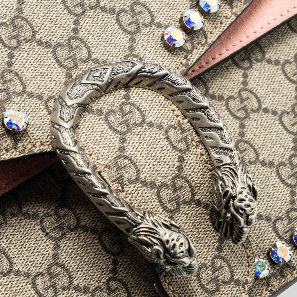 GUCCI DIONYSUS SHOULDER BAG GG SUPREME CANVAS/SUEDE PINK/BROWN LIMITED EDITION SHW