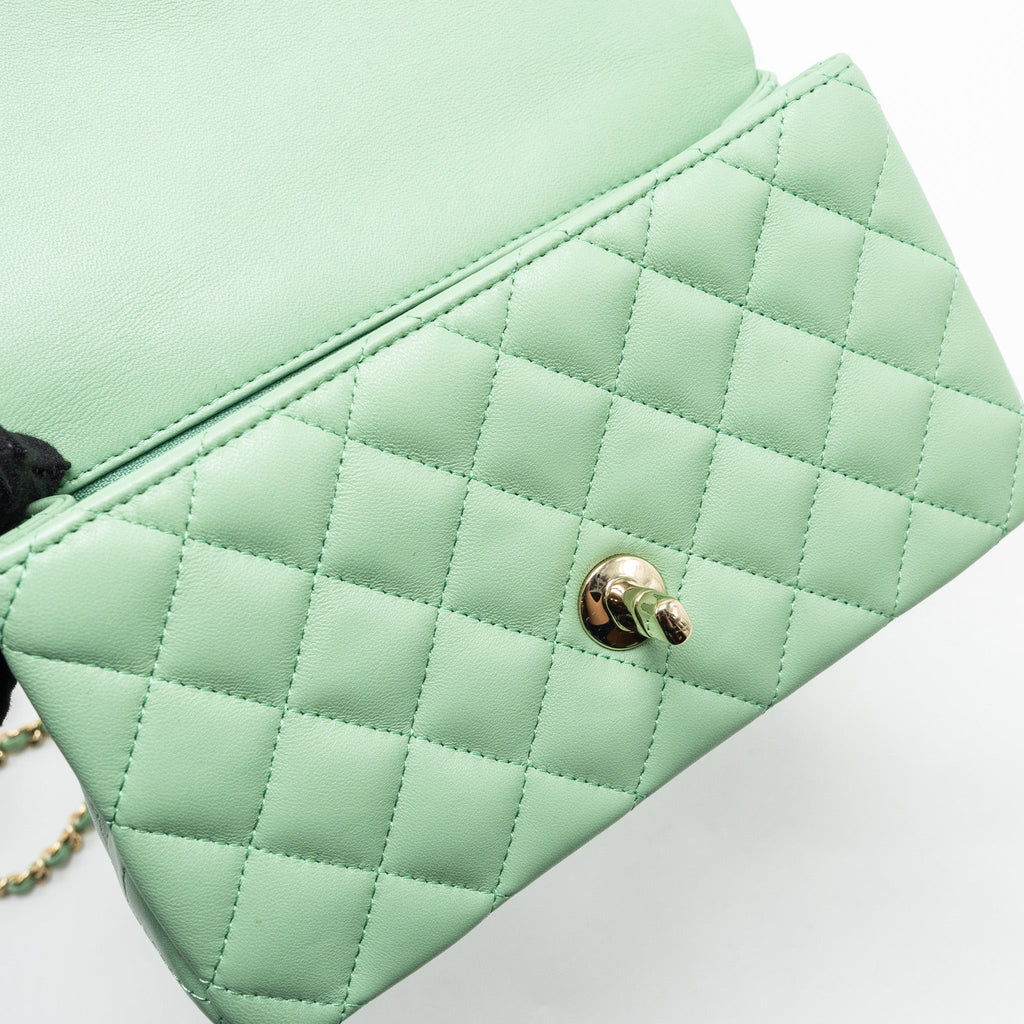 CHANEL TOP HANDLE MINI RECTANGULAR FLAP BAG LAMBSKIN LIGHT GREEN LGHW (MICROCHIP)