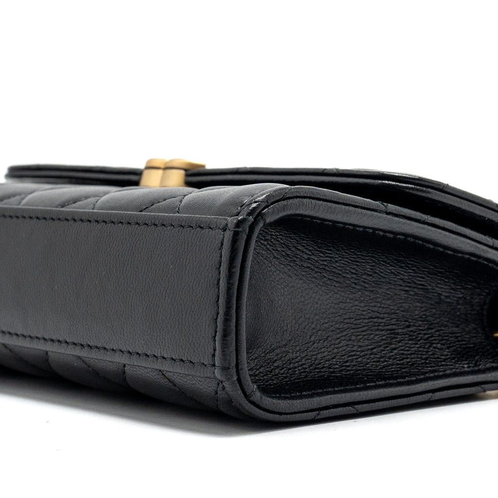 CHANEL 22B ENAMEL TOP HANDLE FLAP BAG LAMBSKIN BLACK GHW (MICROCHIP)